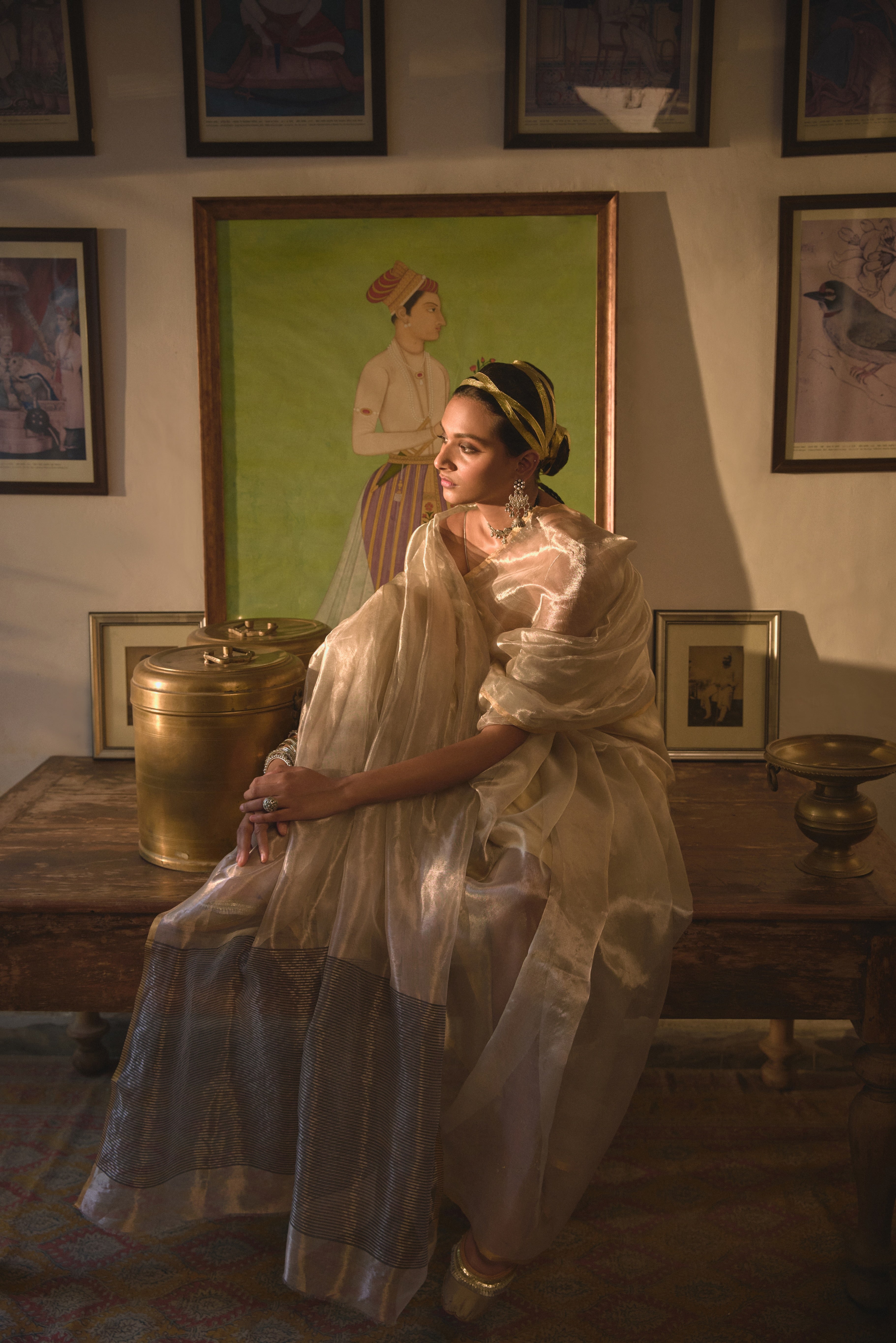 Silver Chanderi Tissue Silk Saree