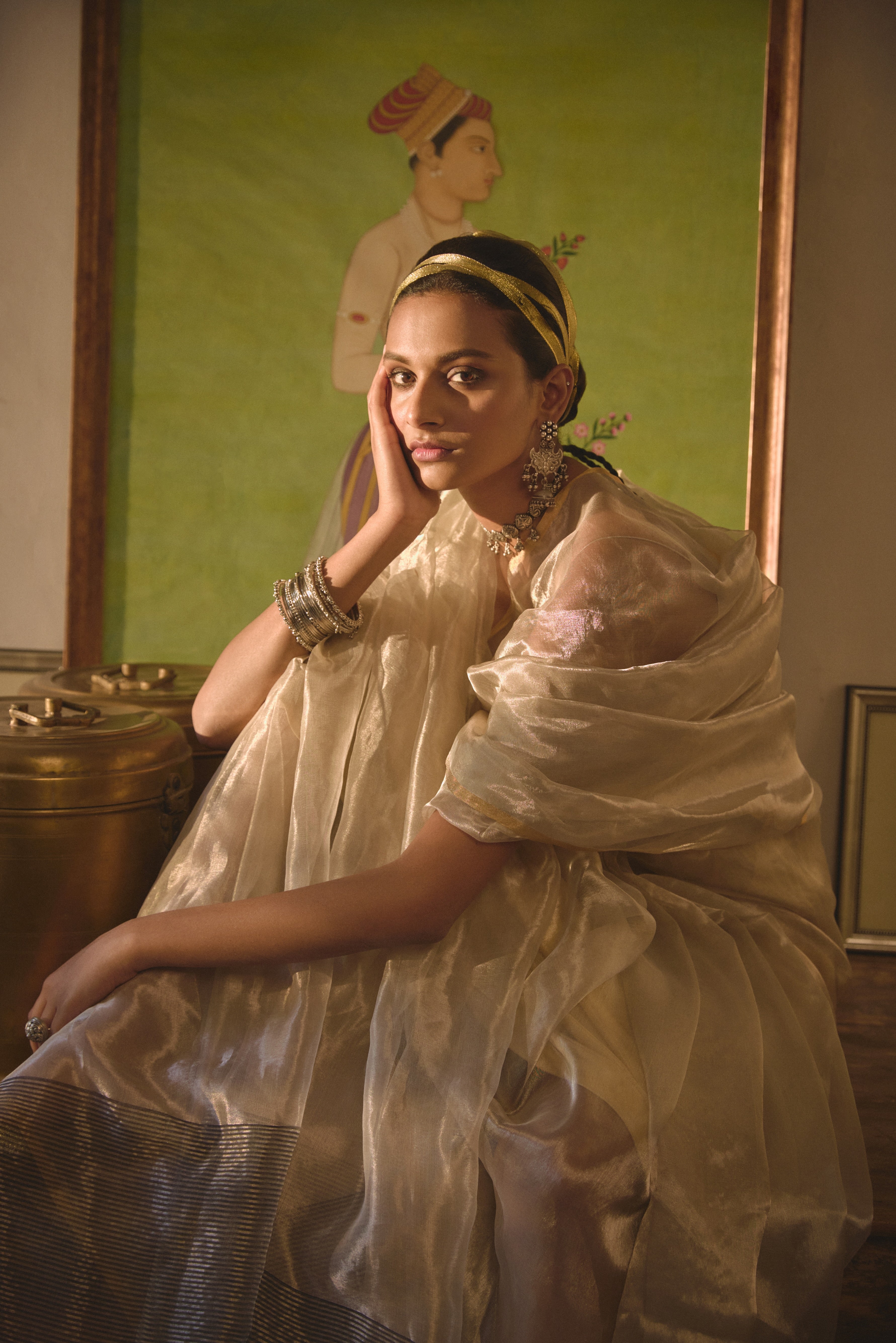 Silver Chanderi Tissue Silk Saree