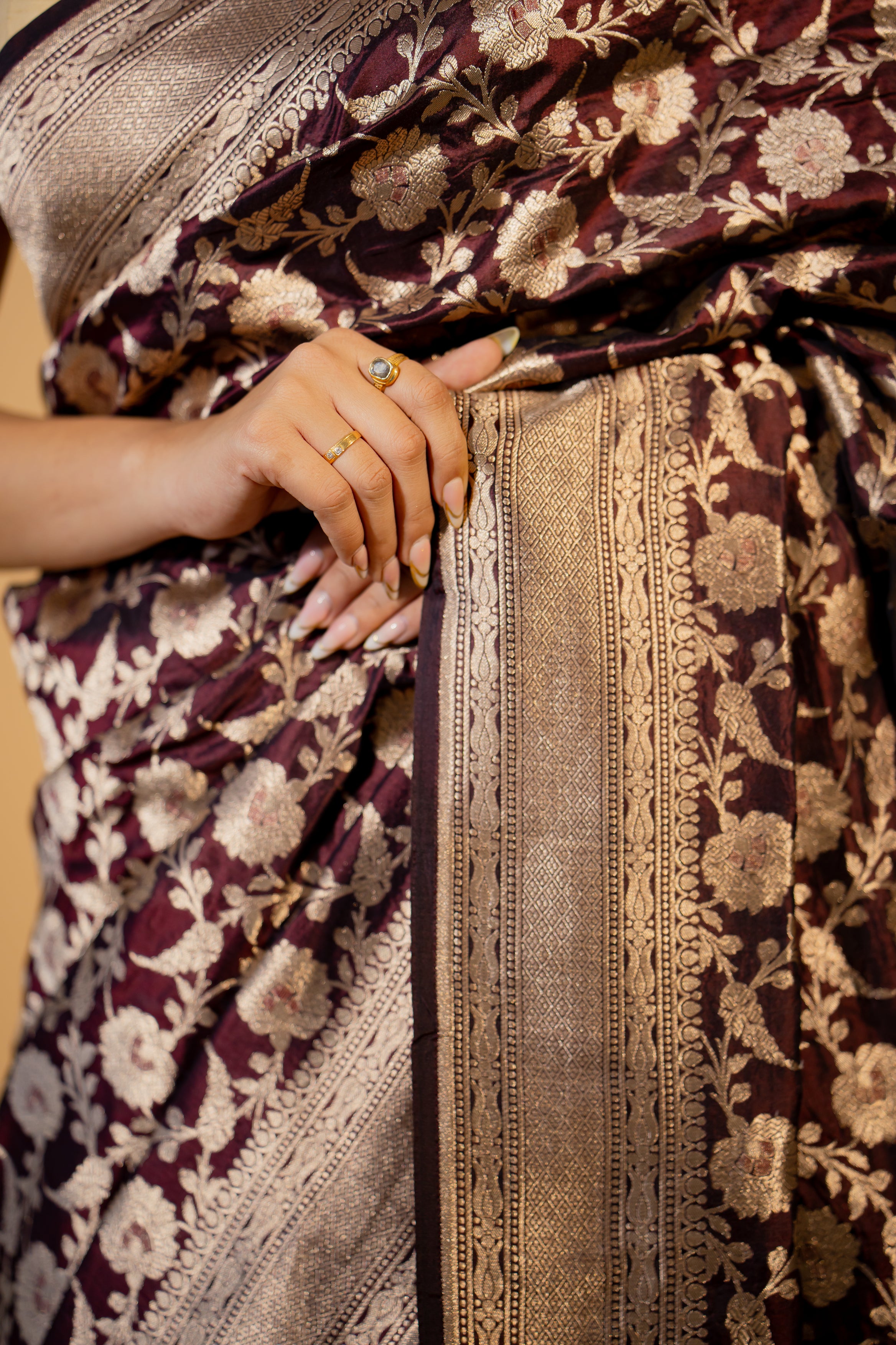 Brown Katan Silk Jaal Saree