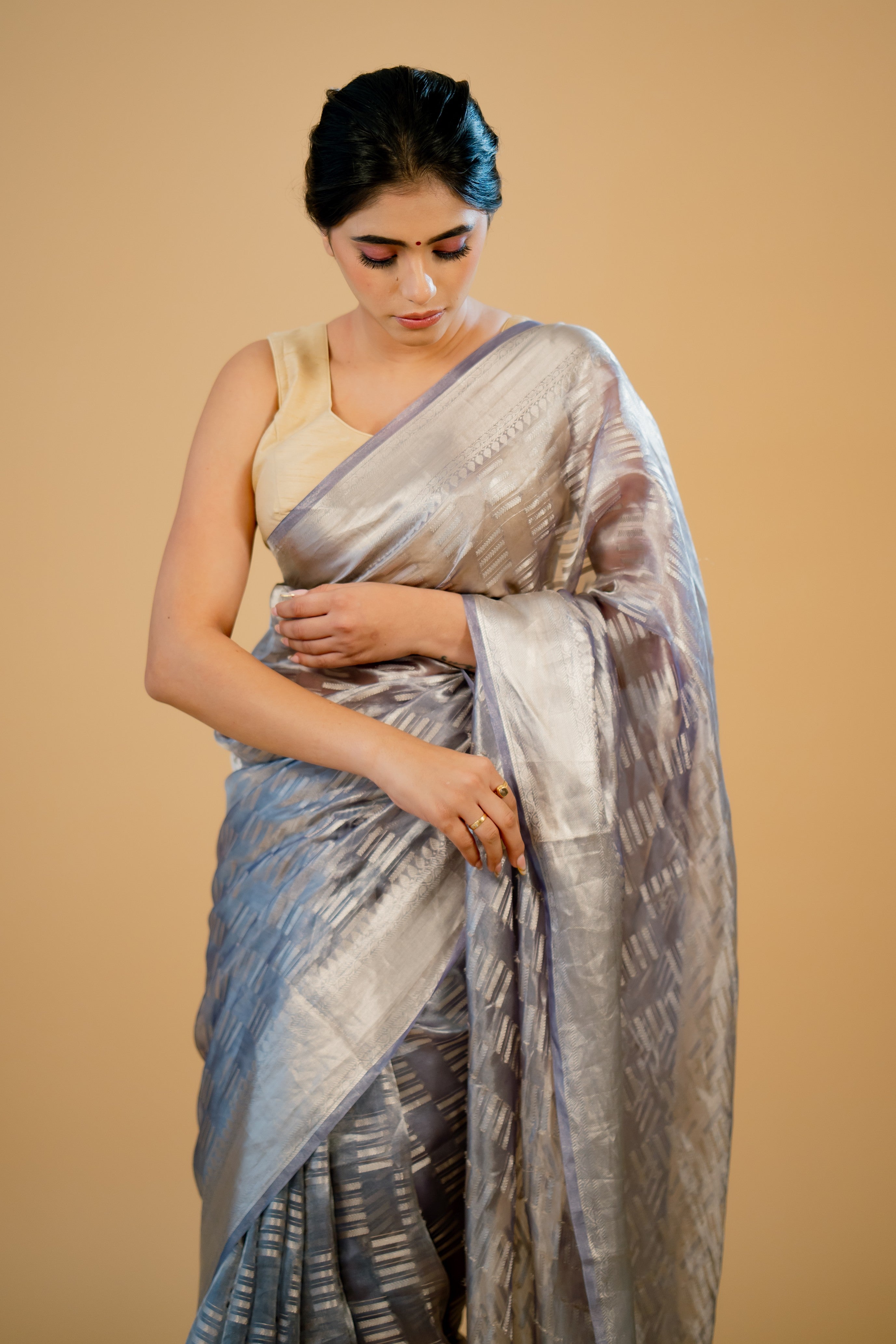 Lavender Pure Tissue Banarasi Handloom Saree