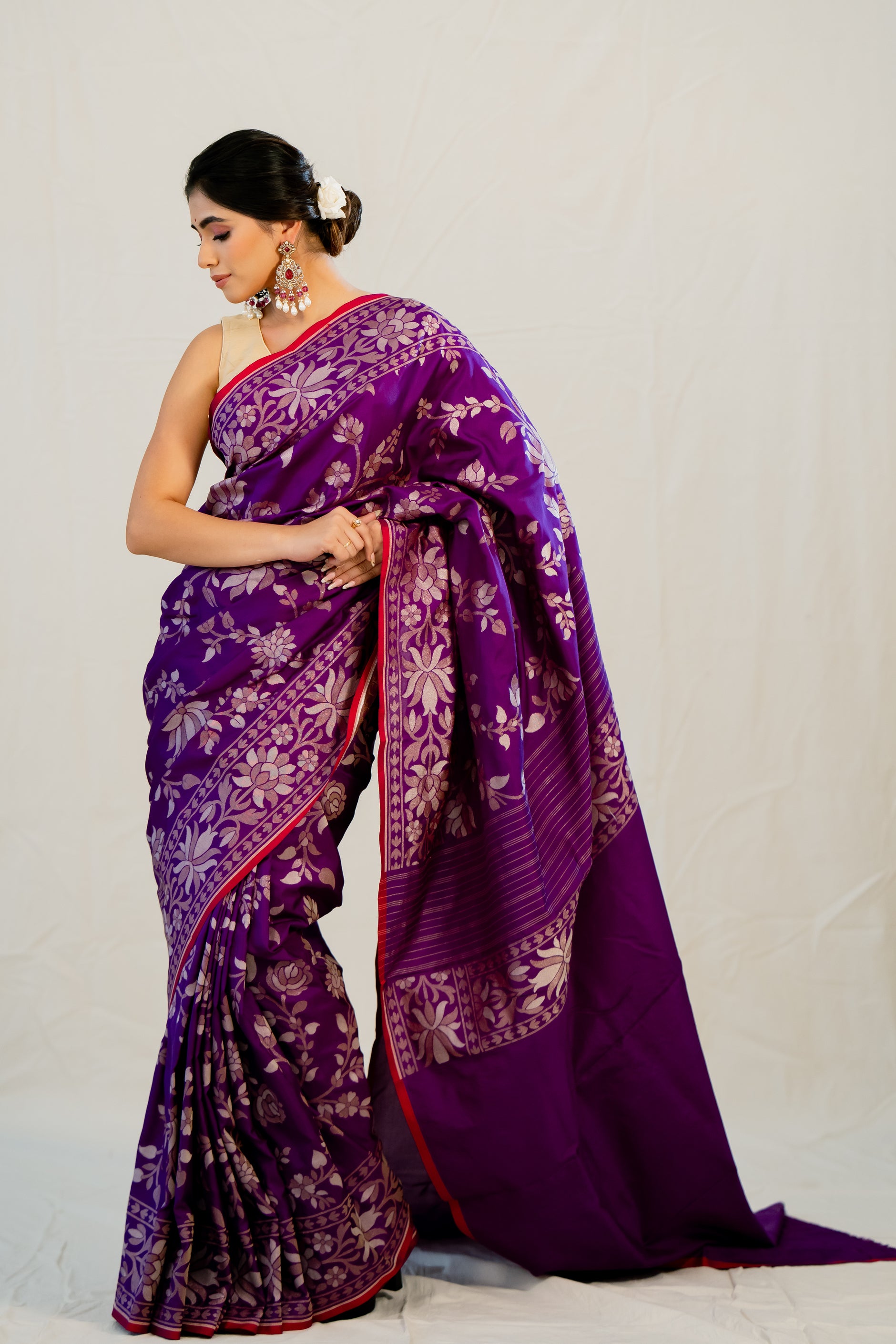 Purple Katan Silk Jaal Saree