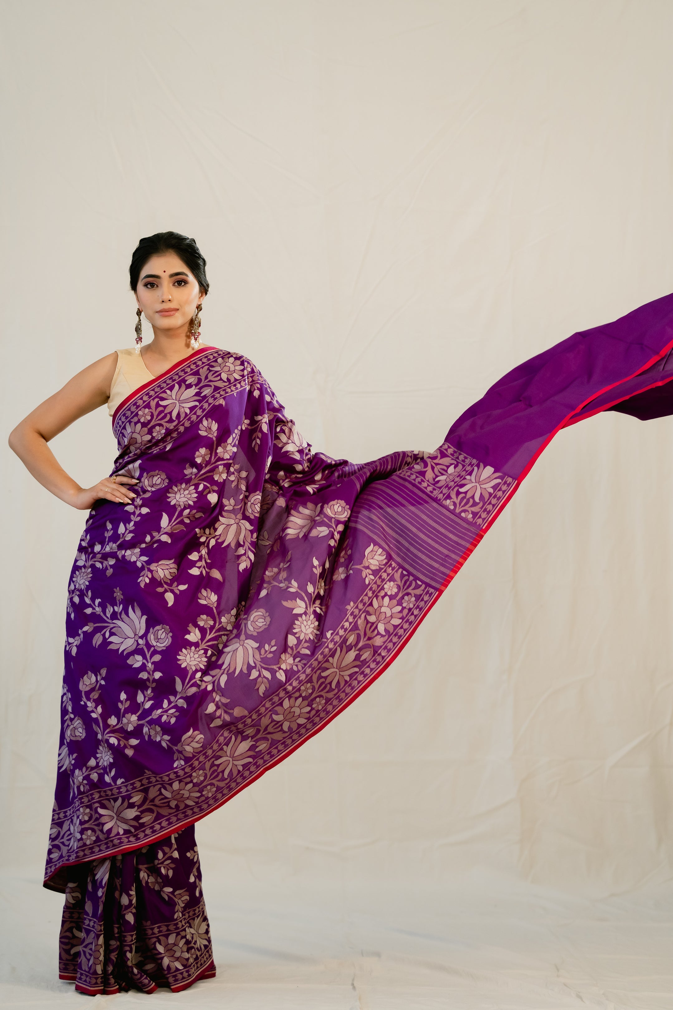 Purple Katan Silk Jaal Saree