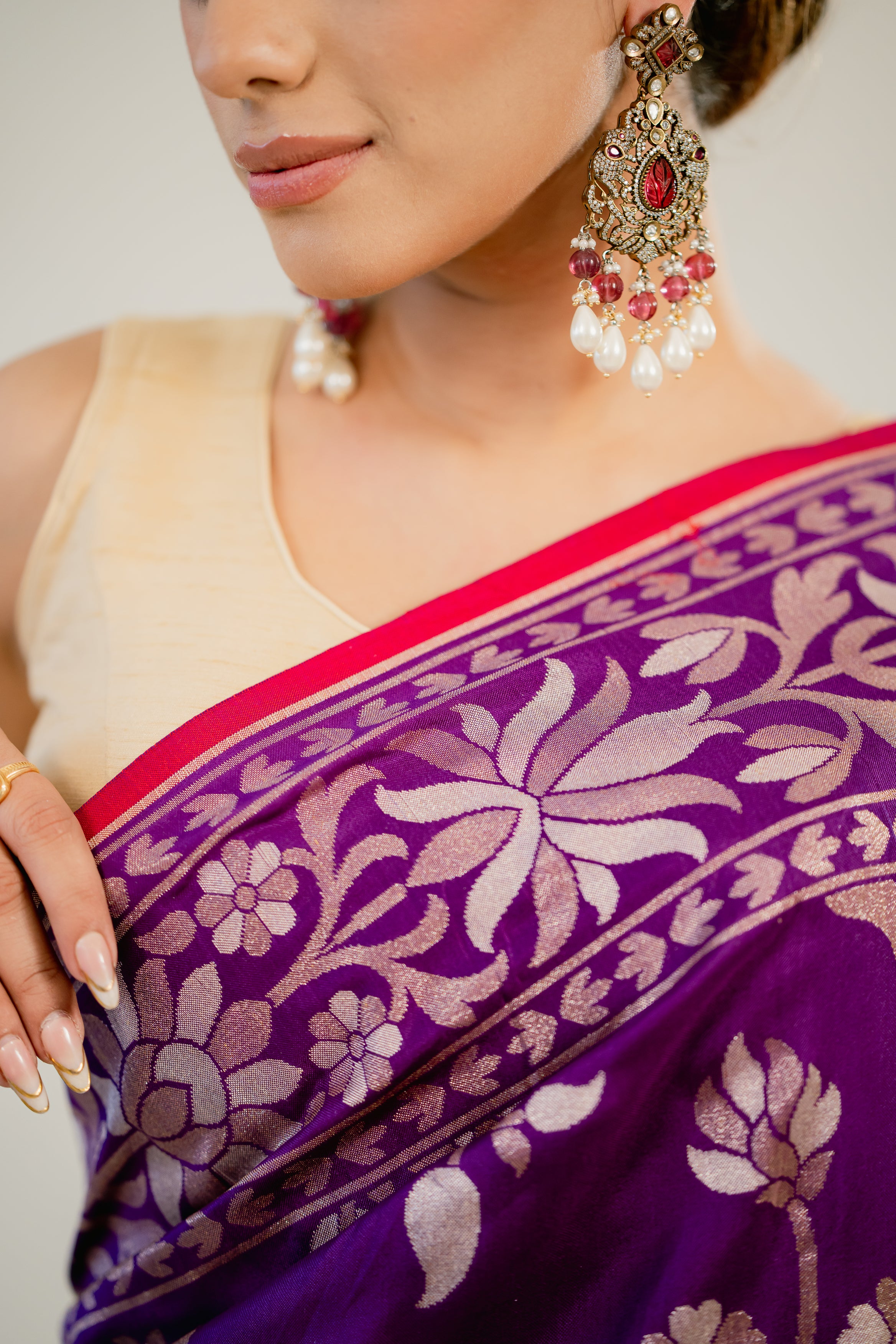 Purple Katan Silk Jaal Saree