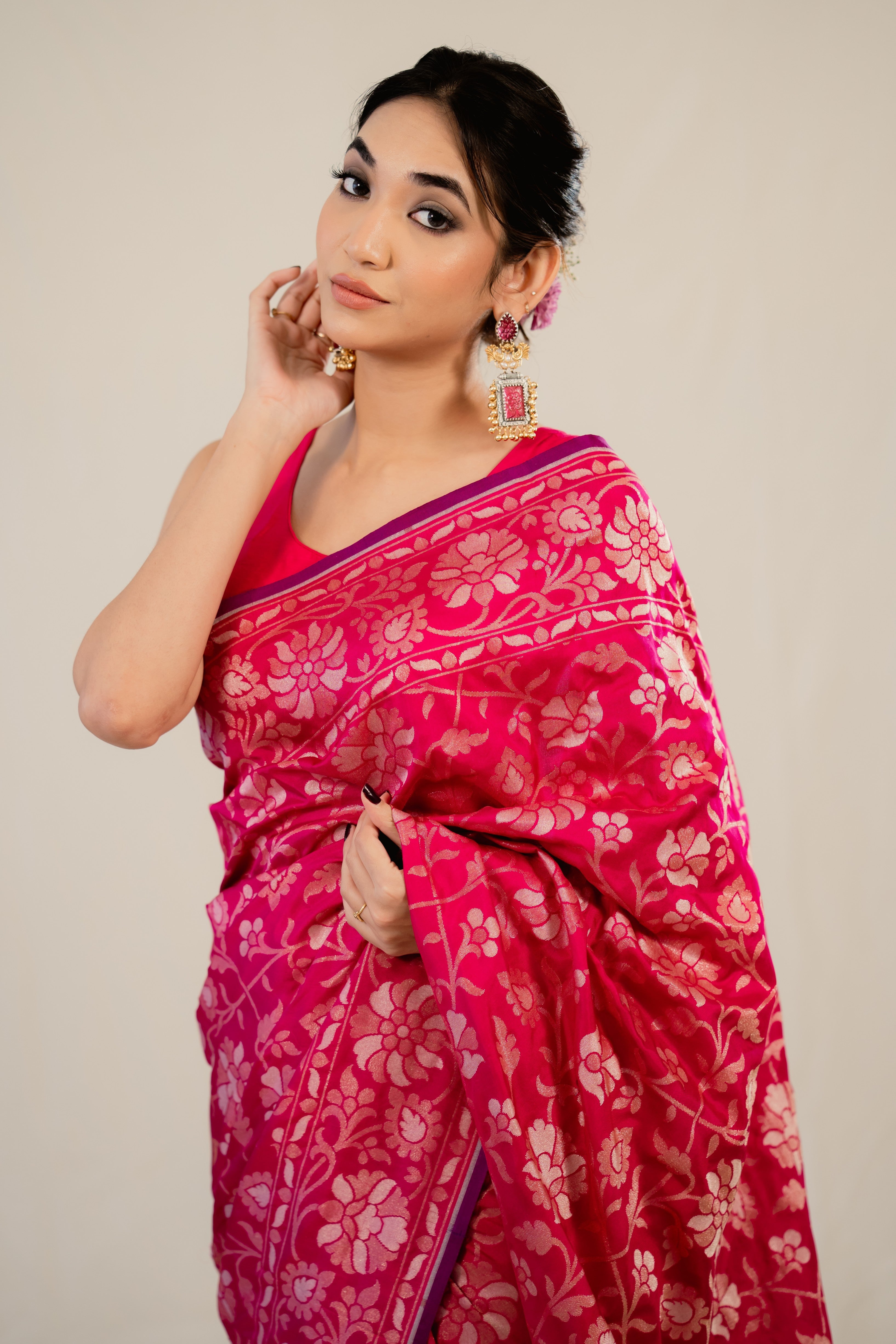 Rani Katan Silk Jaal Saree