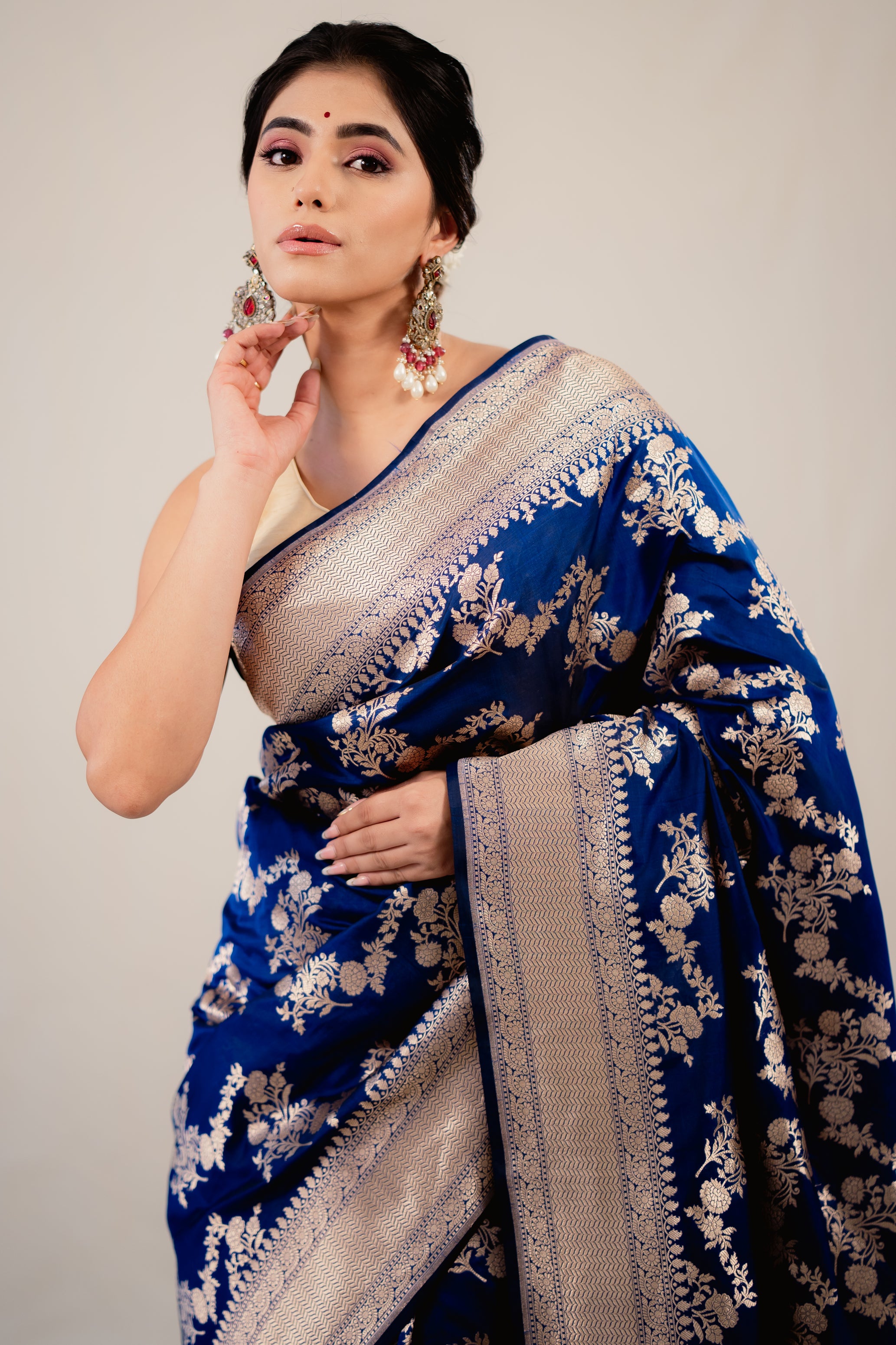 Blue Katan Silk Jaal Saree