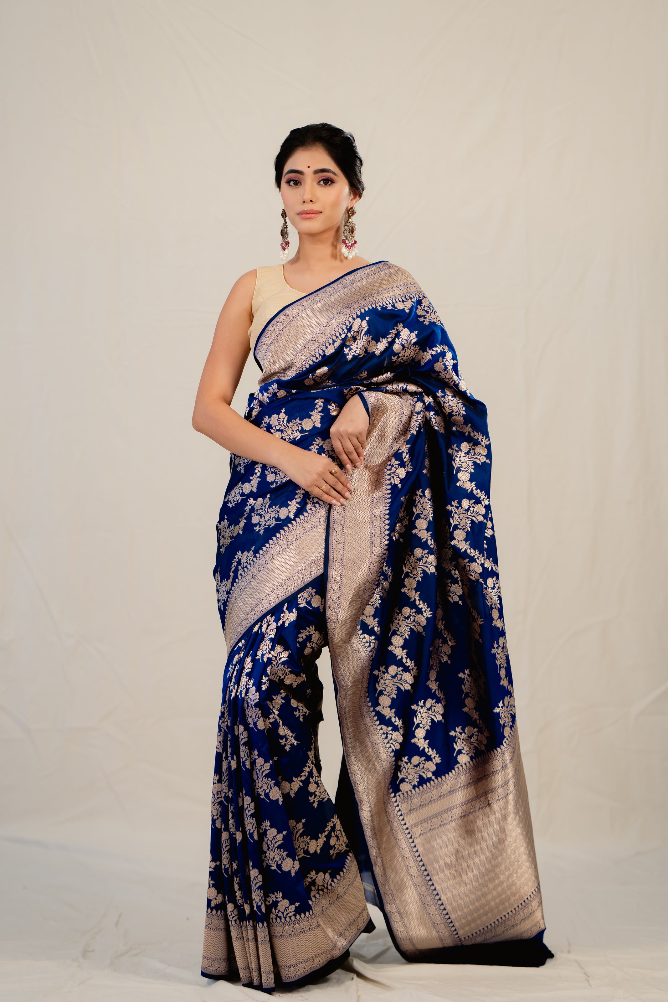 Blue Katan Silk Jaal Saree