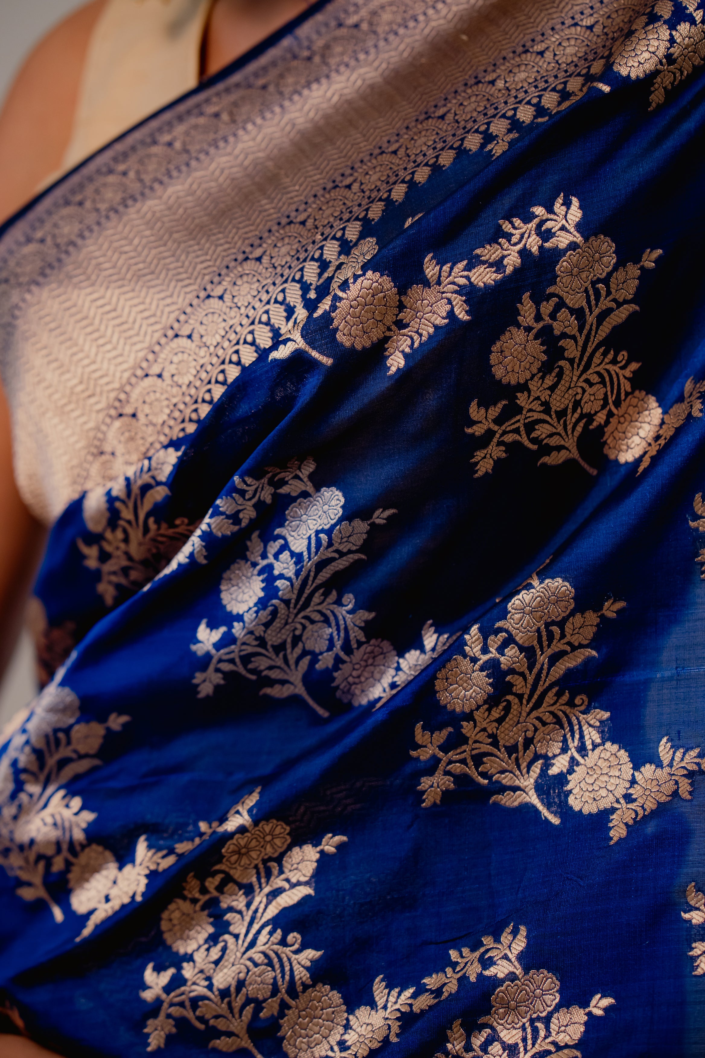 Blue Katan Silk Jaal Saree