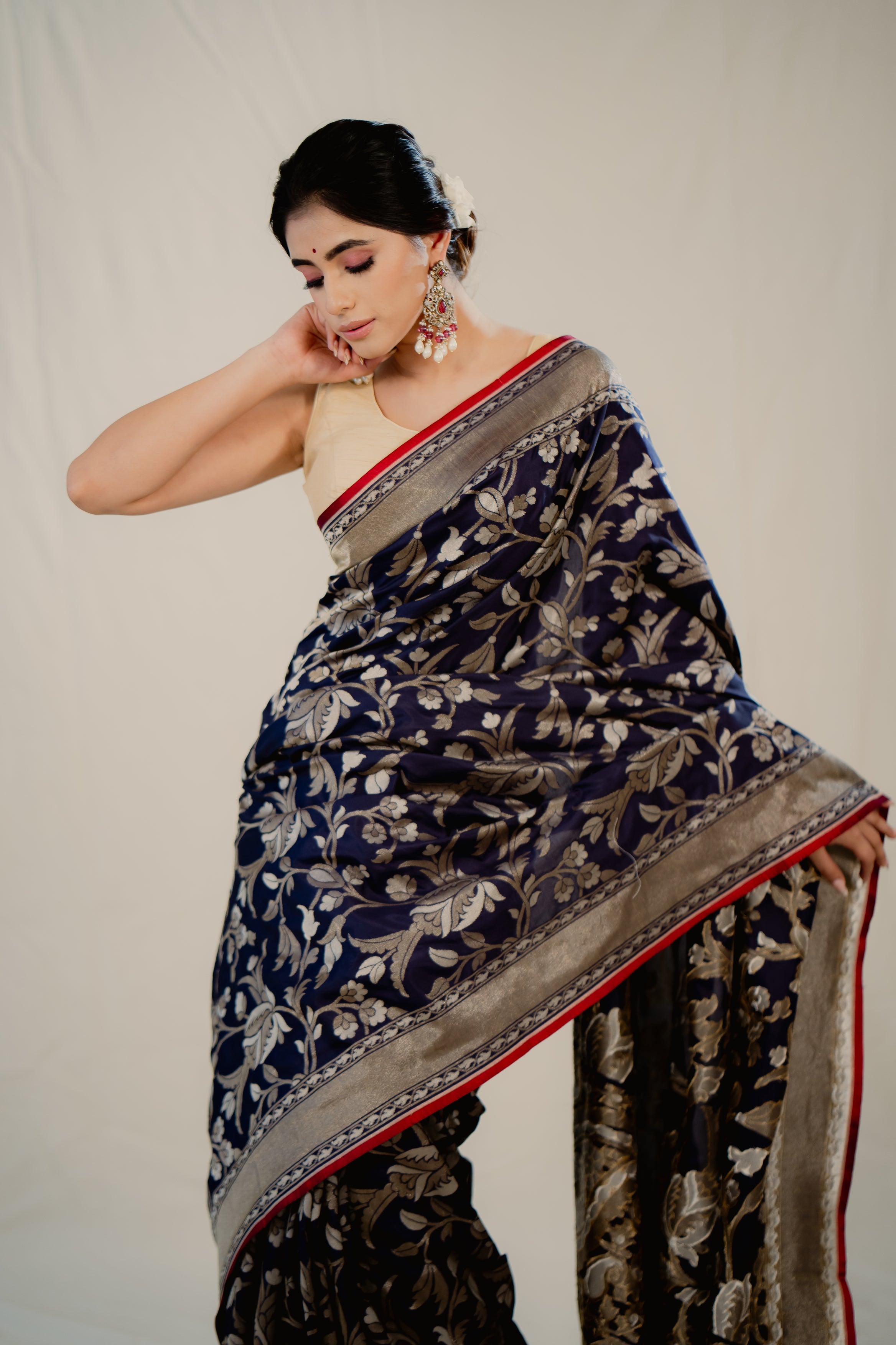 Blue Katan Silk Jaal Saree