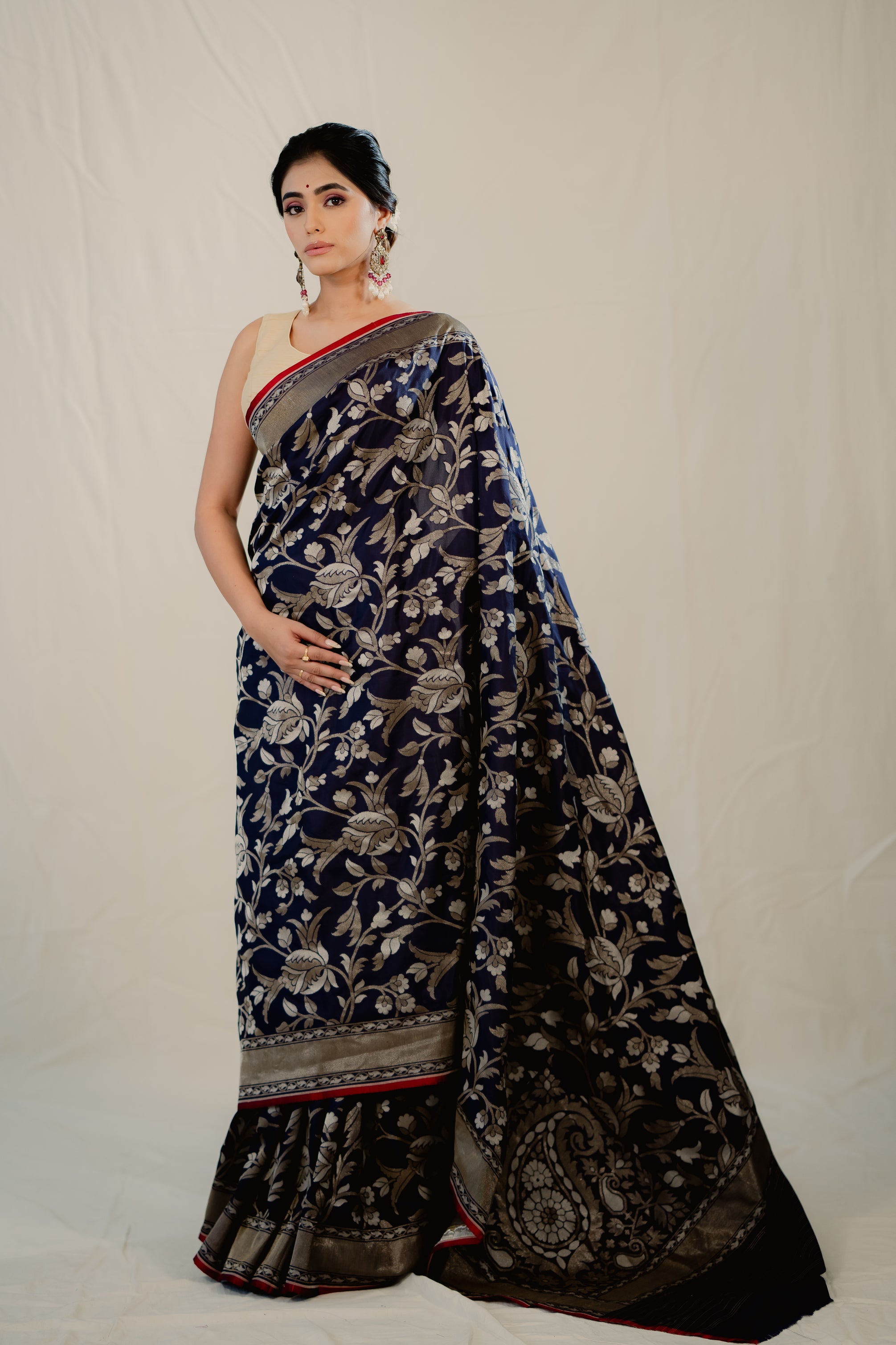 Blue Katan Silk Jaal Saree
