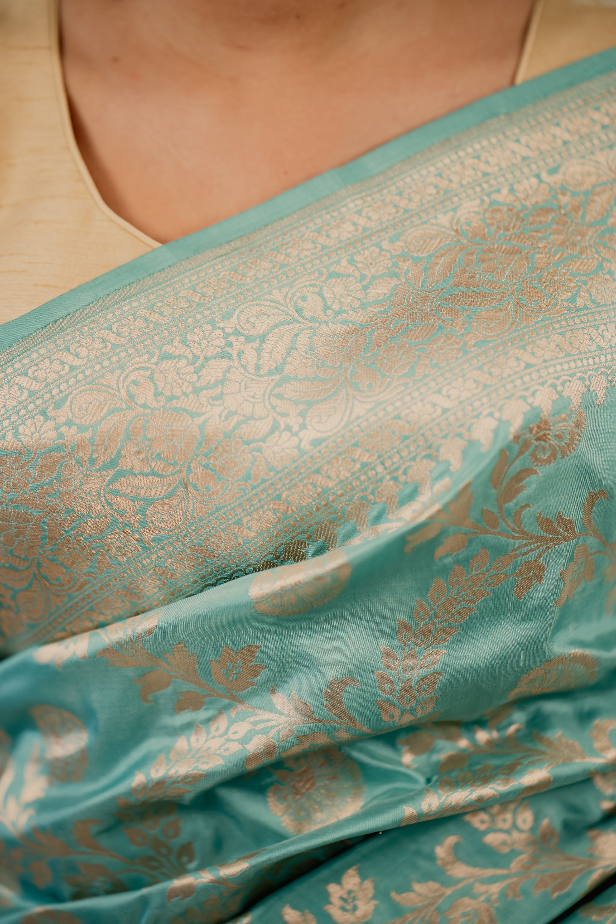 Sky Blue Katan Silk Jaal Saree