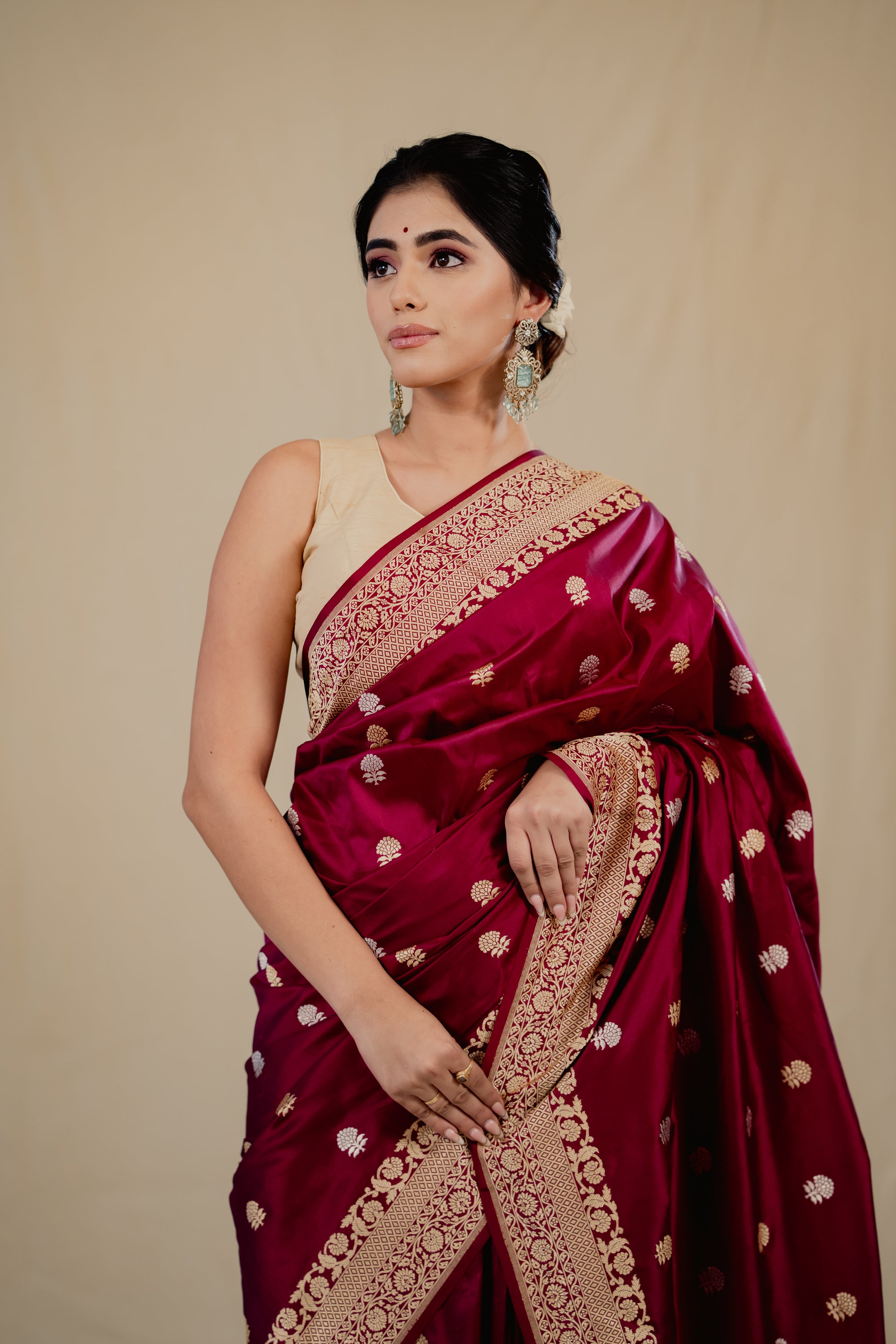 Purple Katan Silk Booti Saree