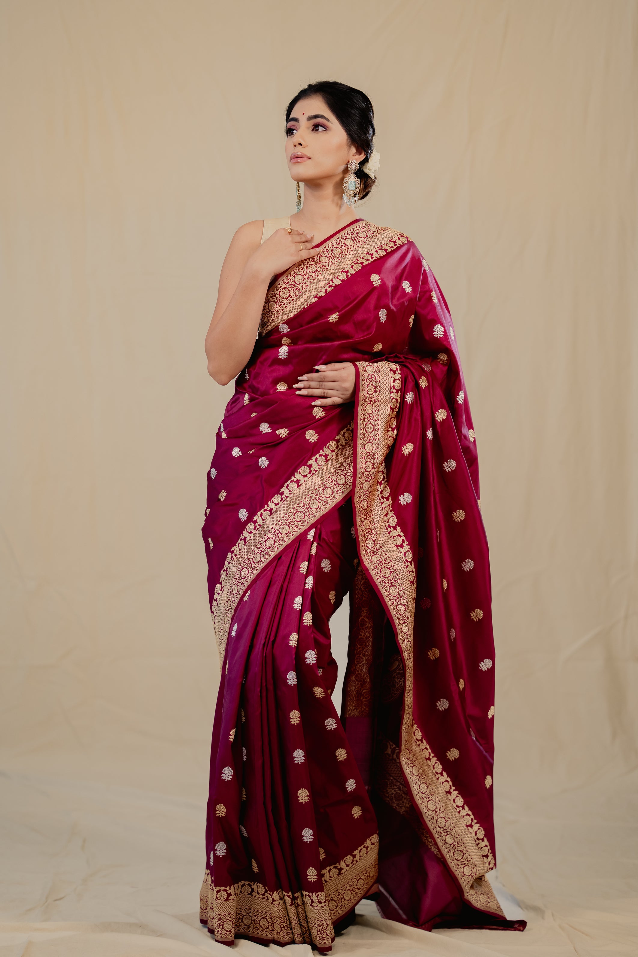 Purple Katan Silk Booti Saree
