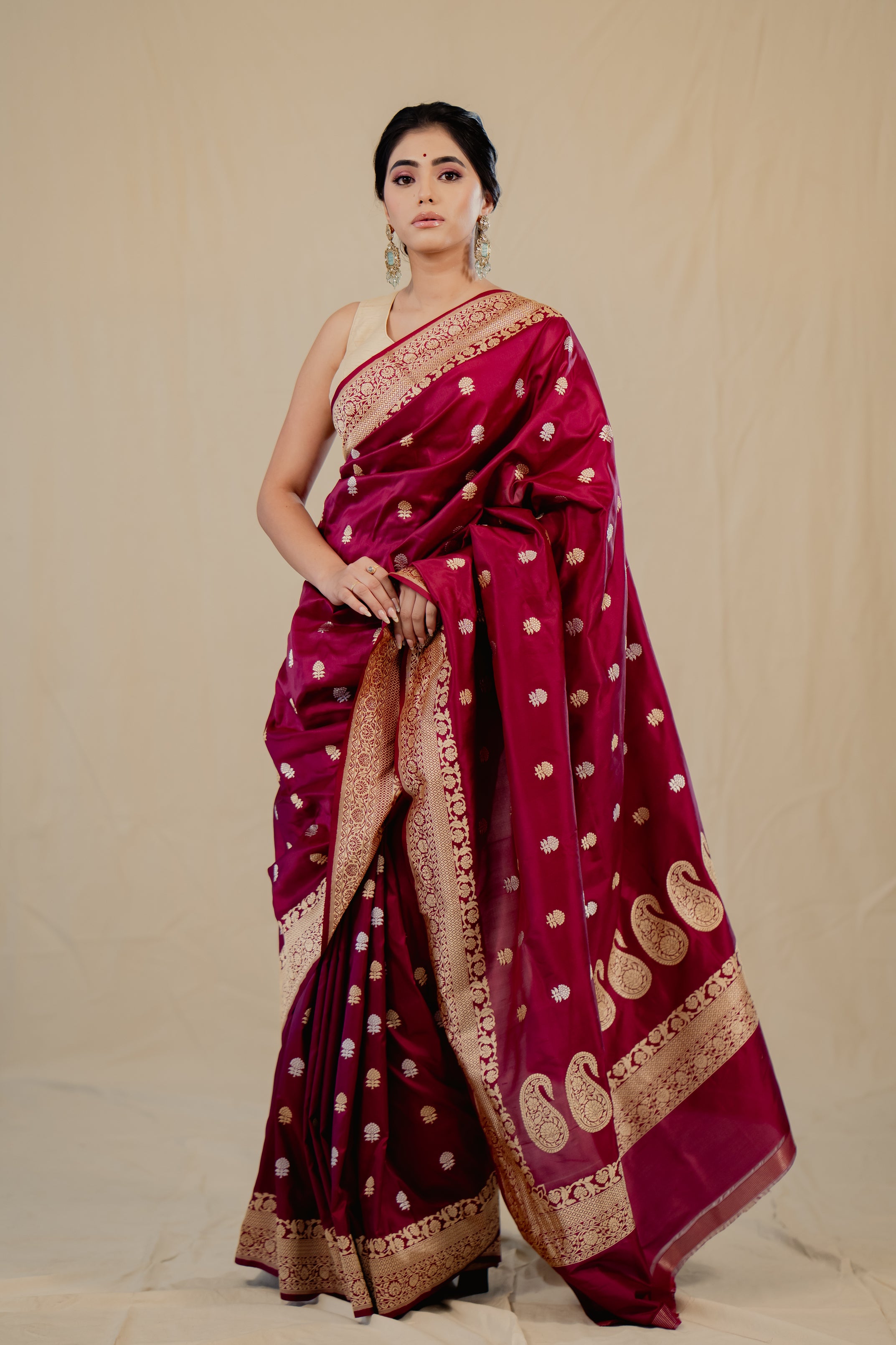 Purple Katan Silk Booti Saree