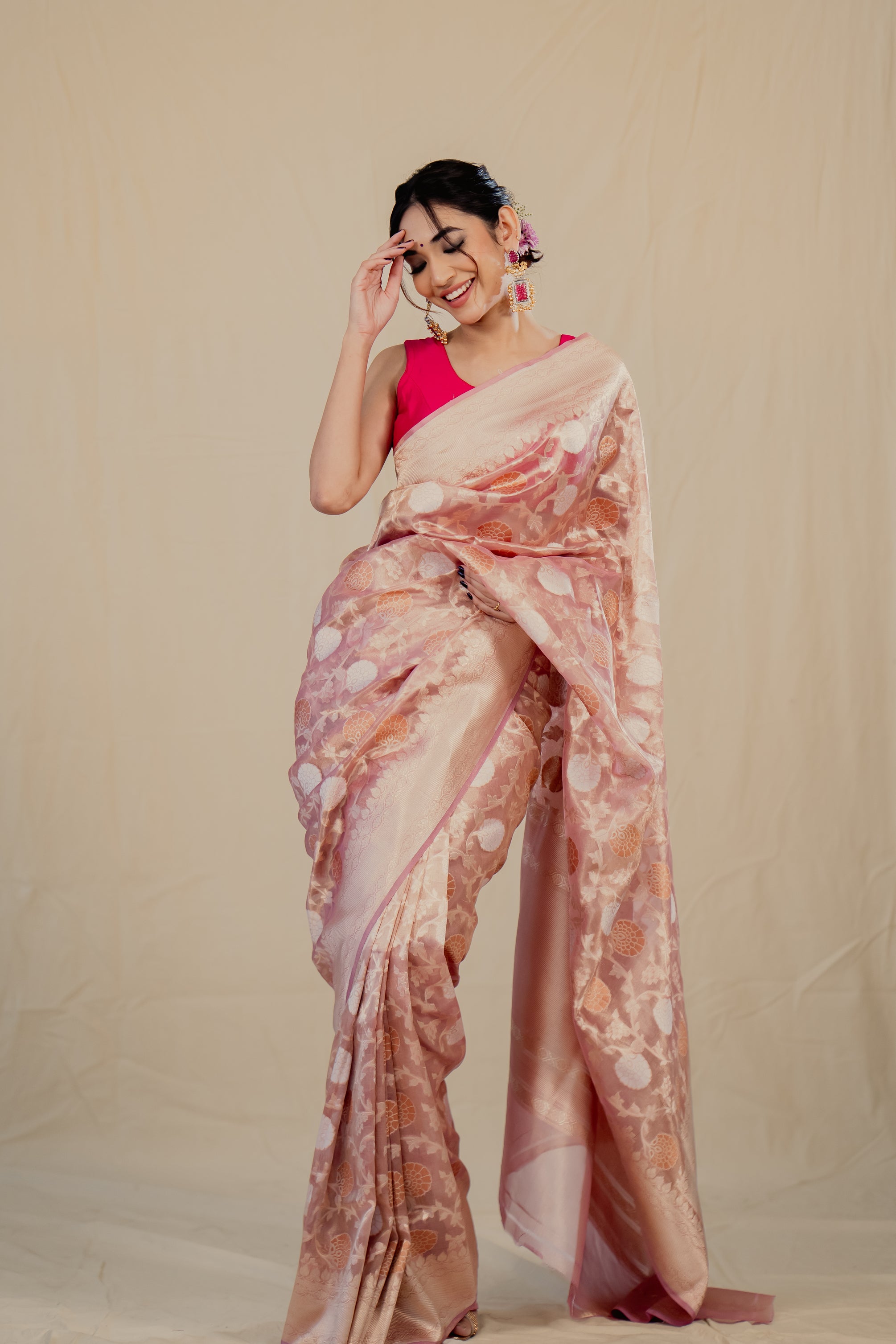 Pink Jaal Pure Tissue Banarasi Handloom Saree
