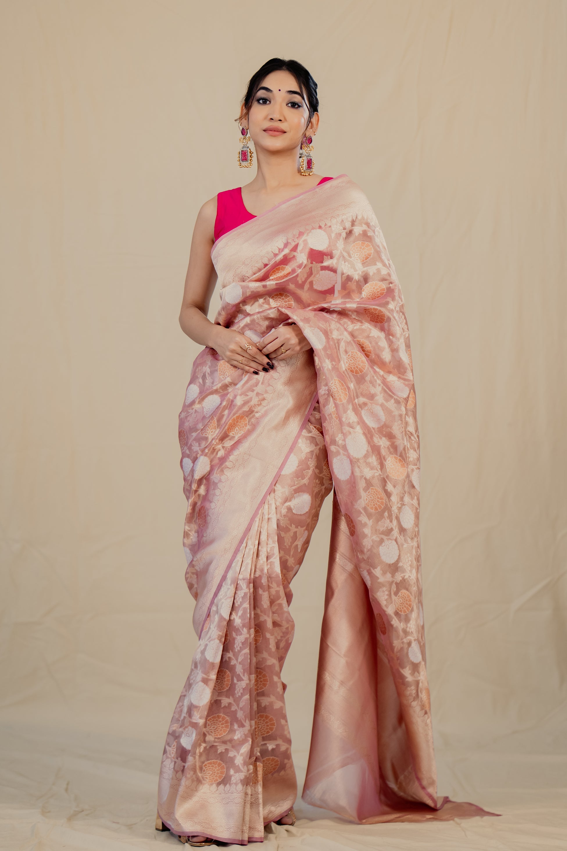 Pink Jaal Pure Tissue Banarasi Handloom Saree