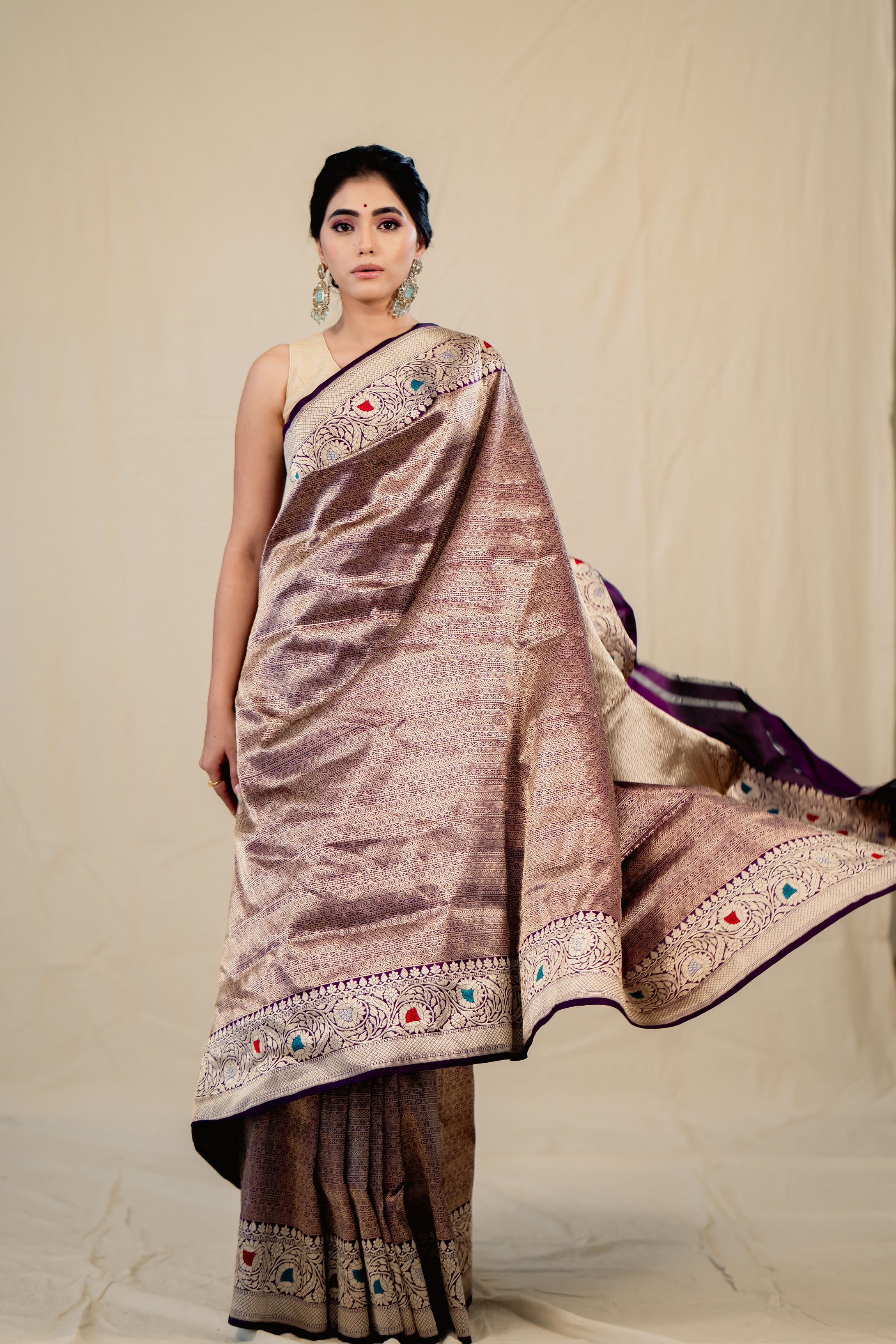 Purple Katan Silk Geometric Saree