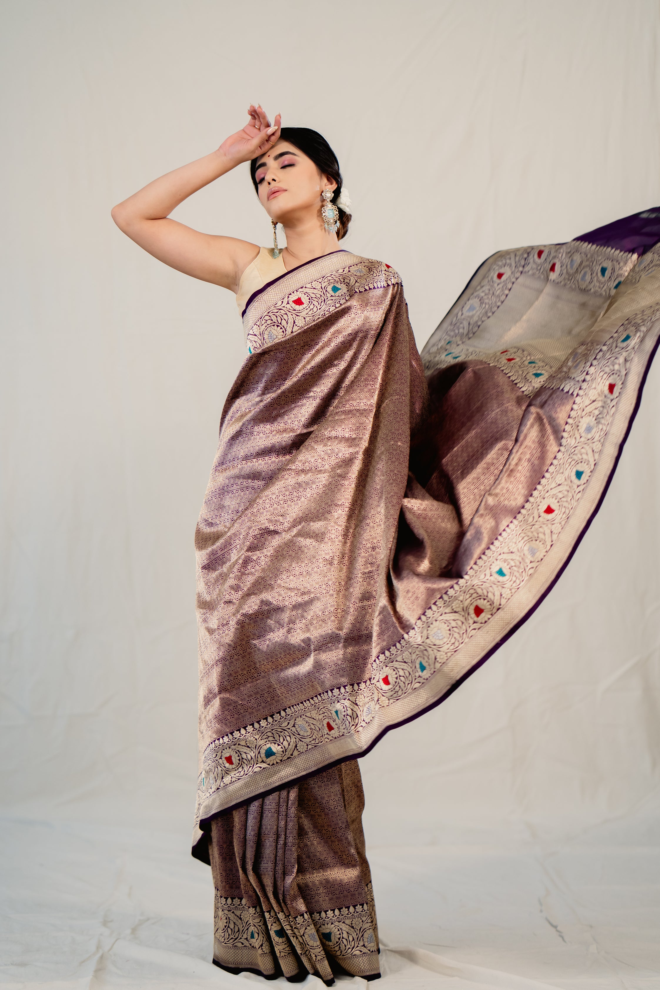Purple Katan Silk Geometric Saree