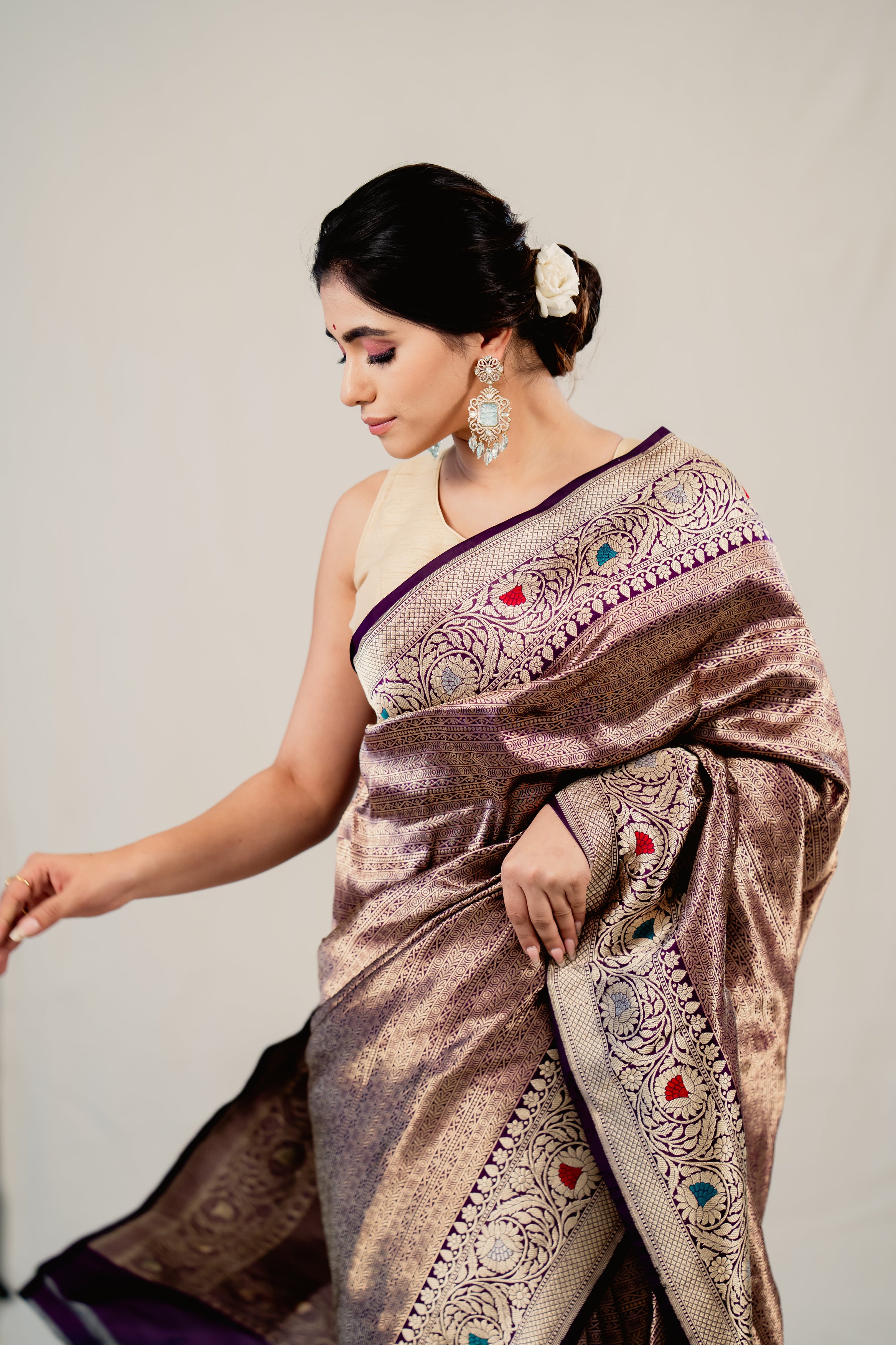 Purple Katan Silk Geometric Saree
