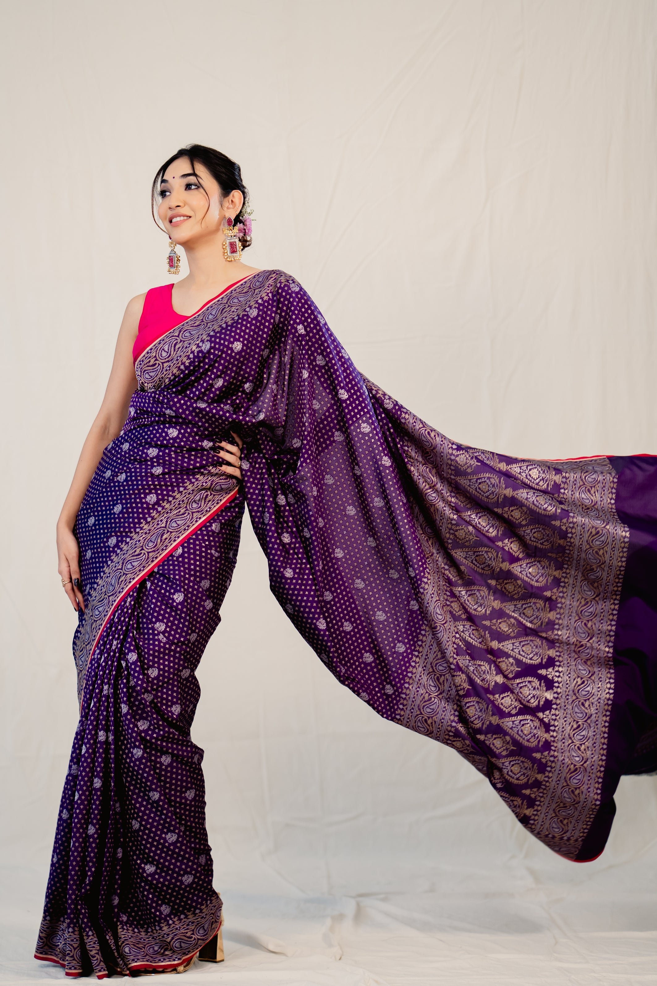 Purple Katan Silk Booti Saree
