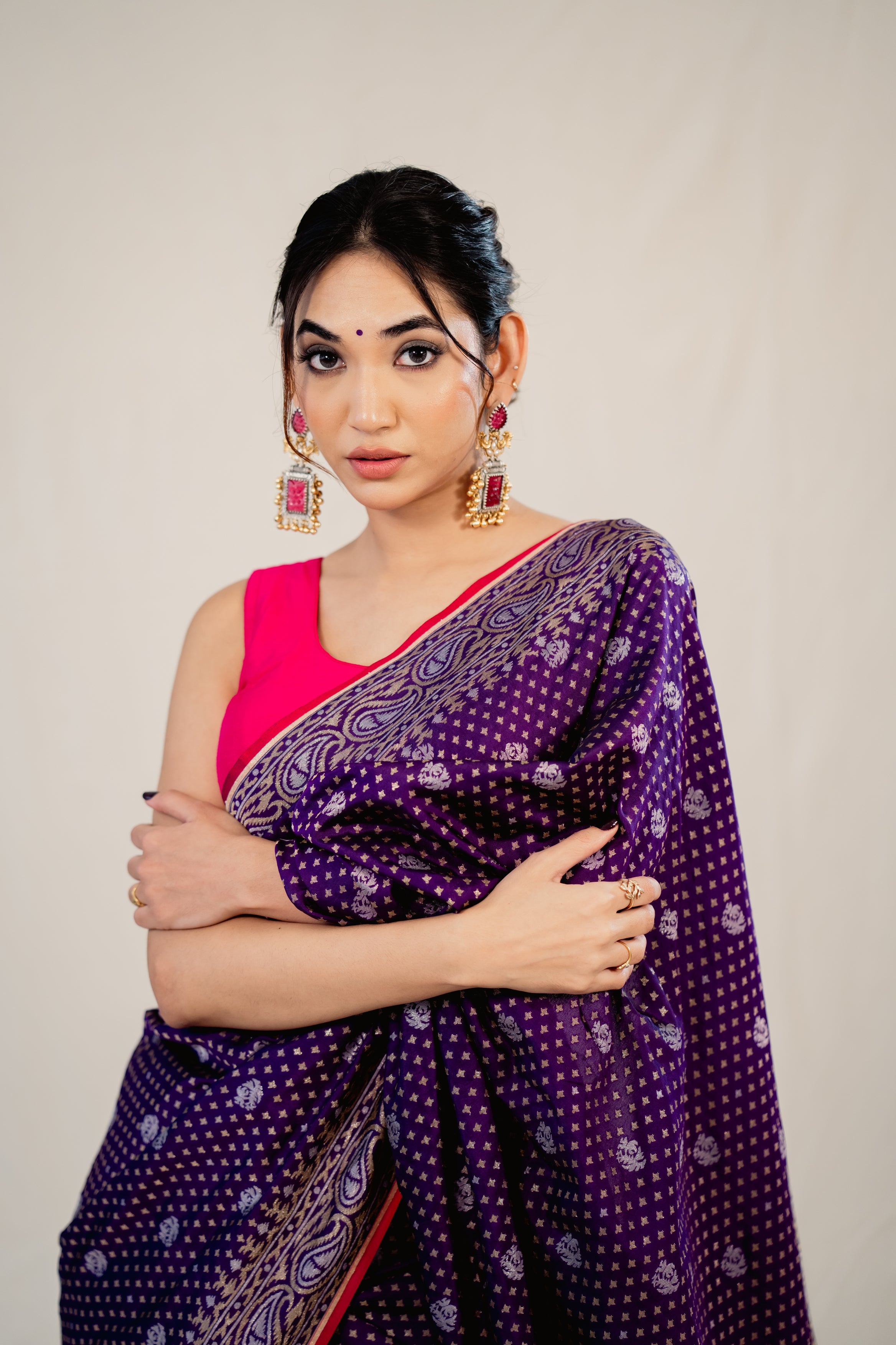 Purple Katan Silk Booti Saree