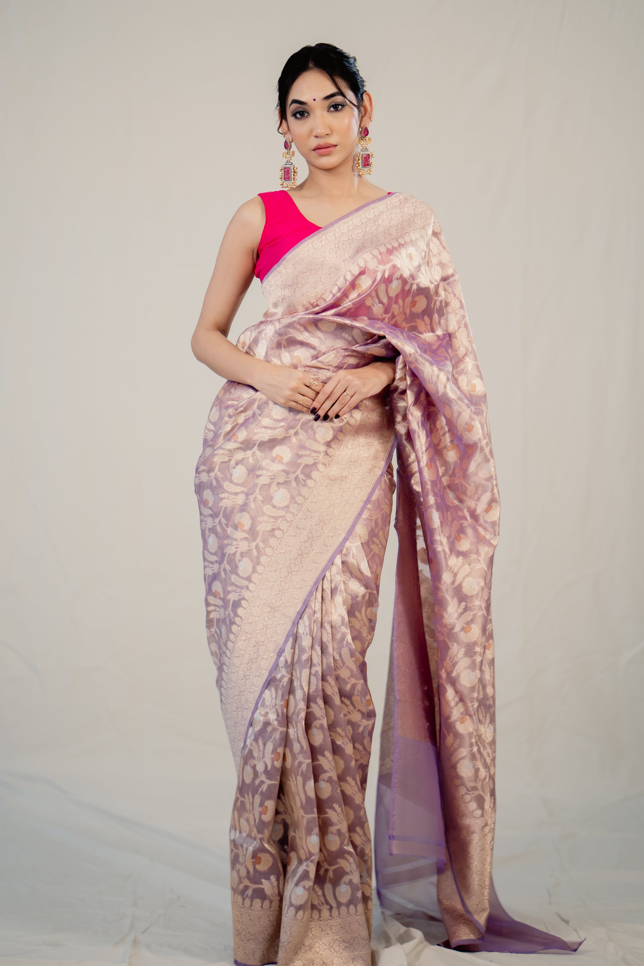 Lavender Pure Tissue Banarasi Handloom Saree