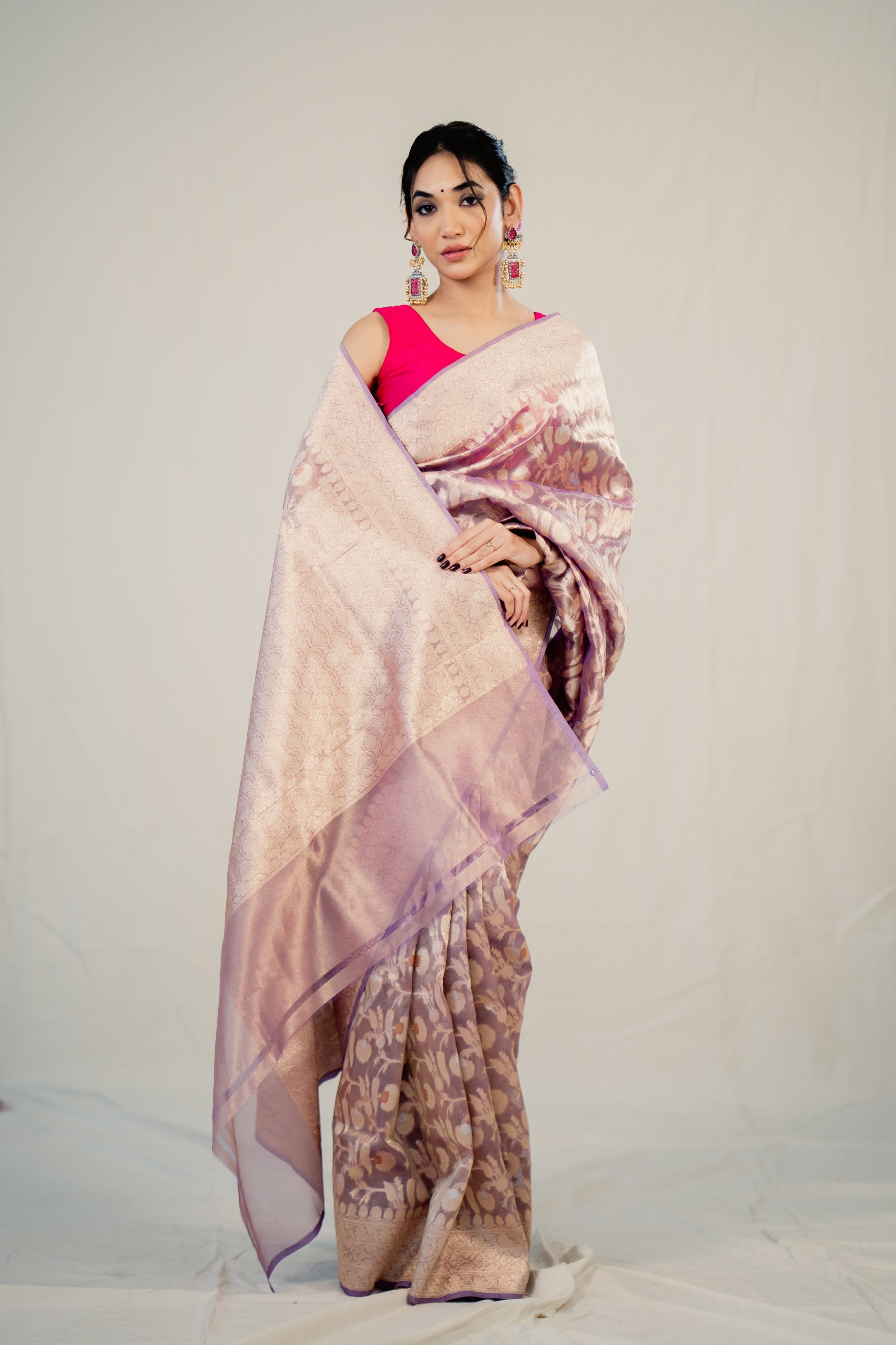Lavender Pure Tissue Banarasi Handloom Saree