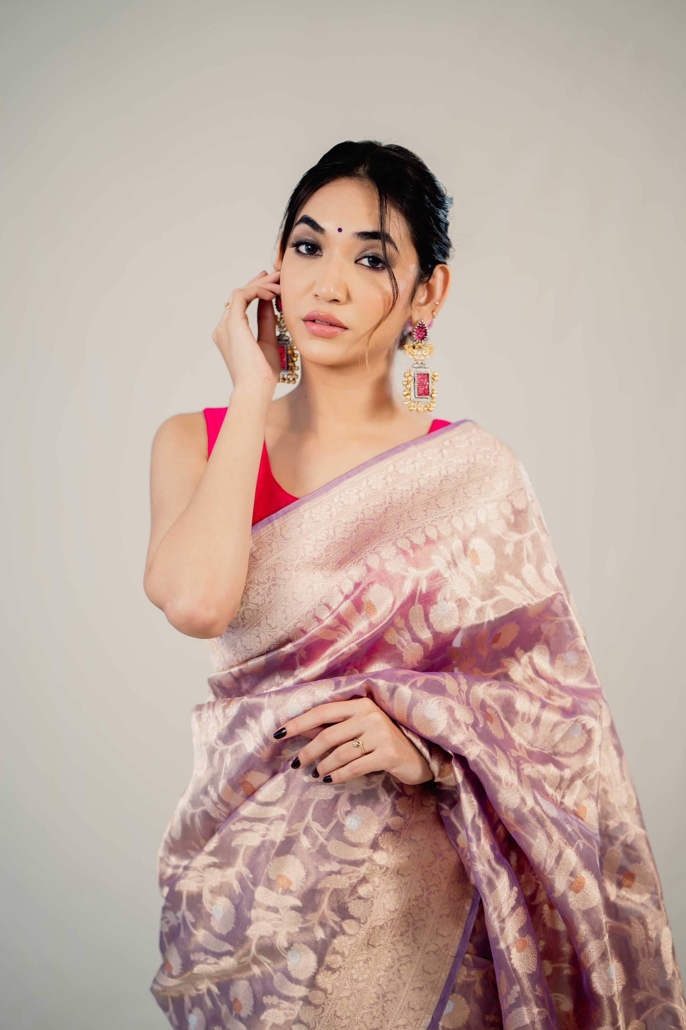 Lavender Pure Tissue Banarasi Handloom Saree