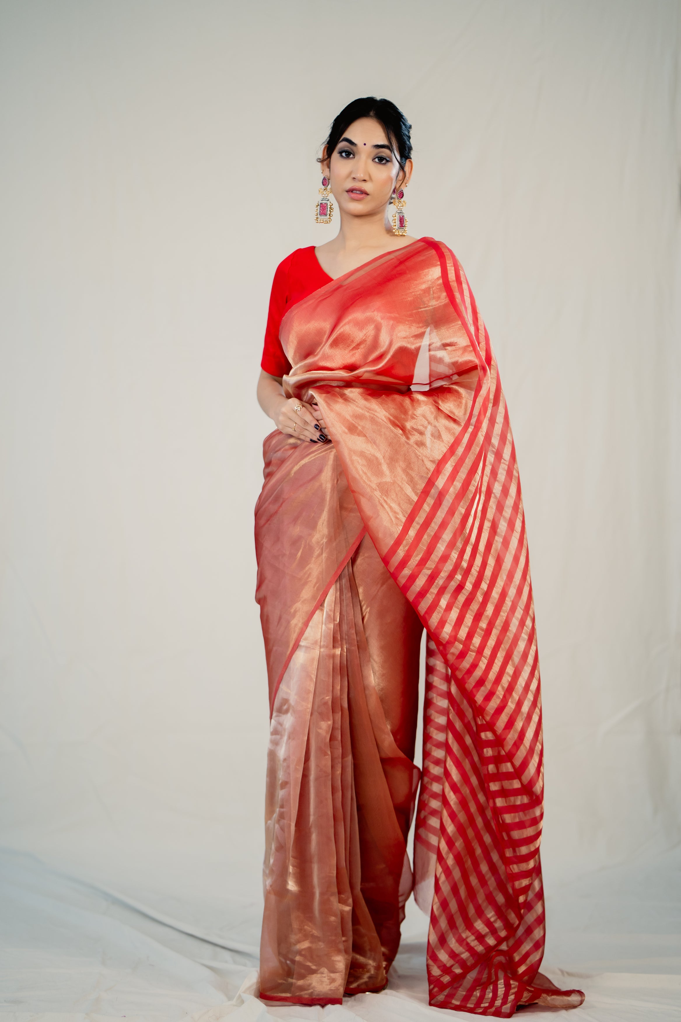 Red Stripe Tissue Silk Handloom Saree