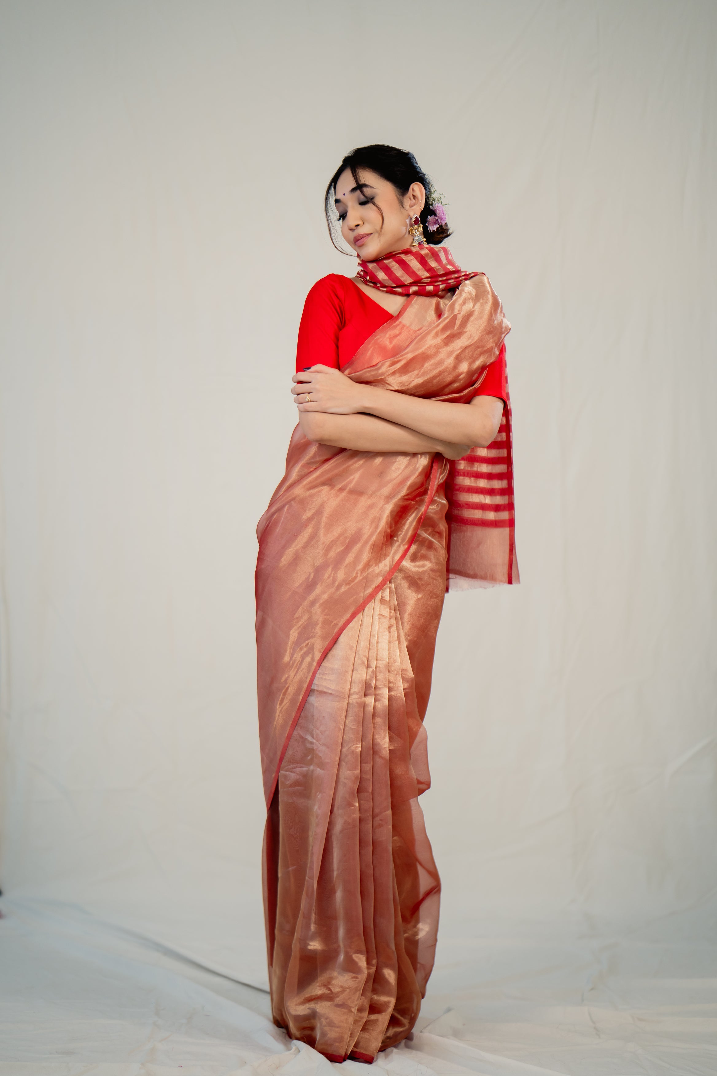 Red Stripe Tissue Silk Handloom Saree