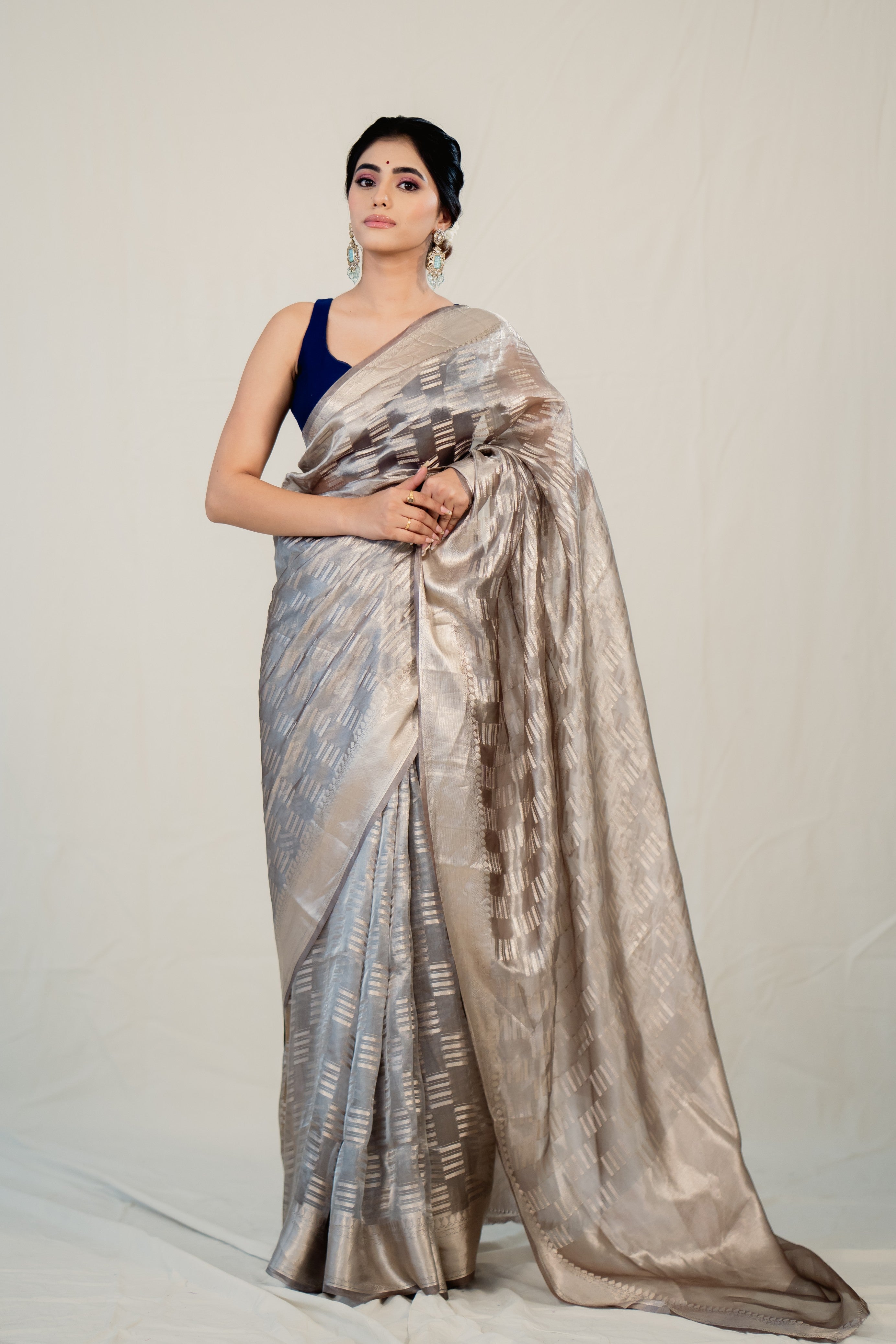 Charcoal Pure Tissue Banarasi Handloom Saree
