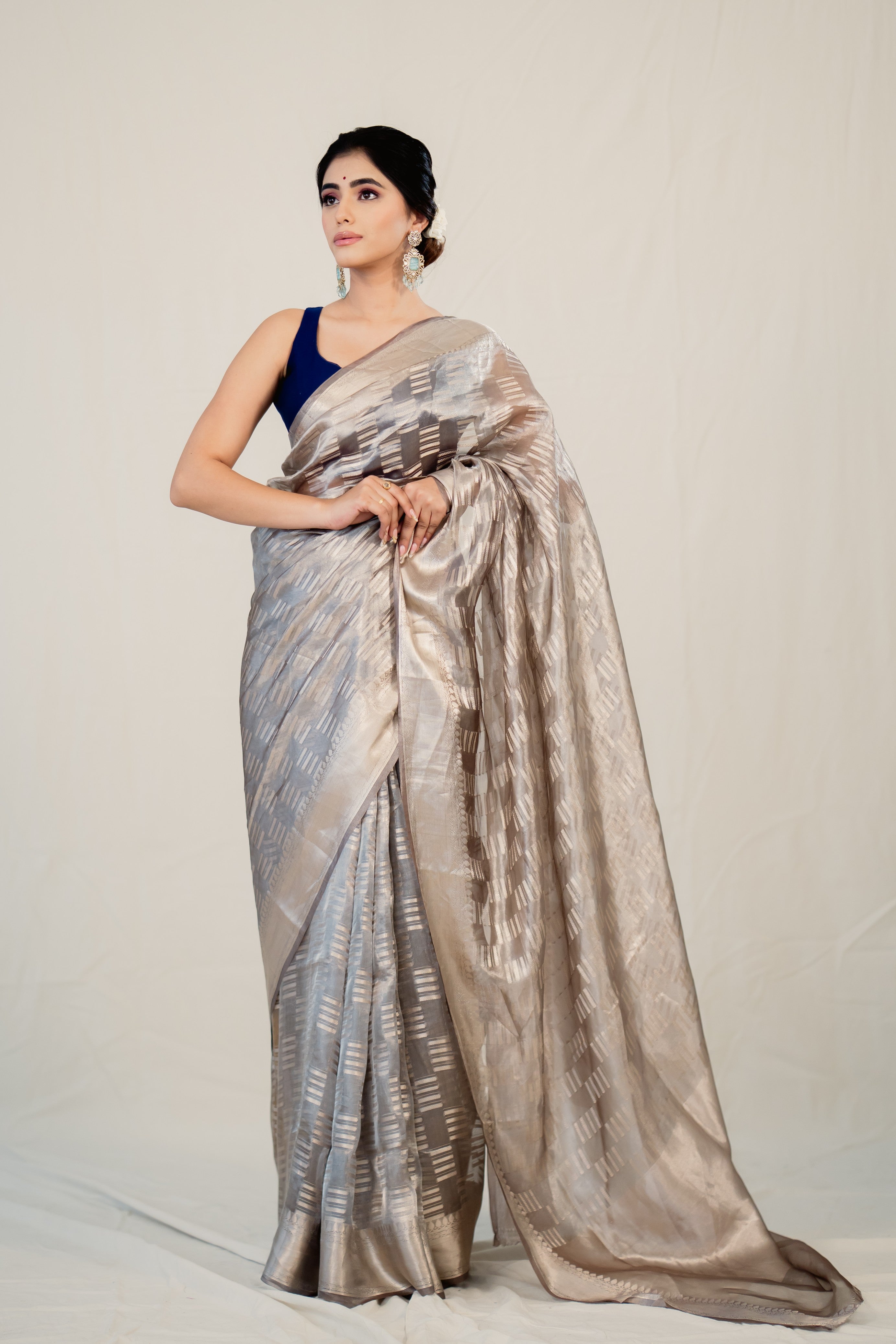 Charcoal Pure Tissue Banarasi Handloom Saree