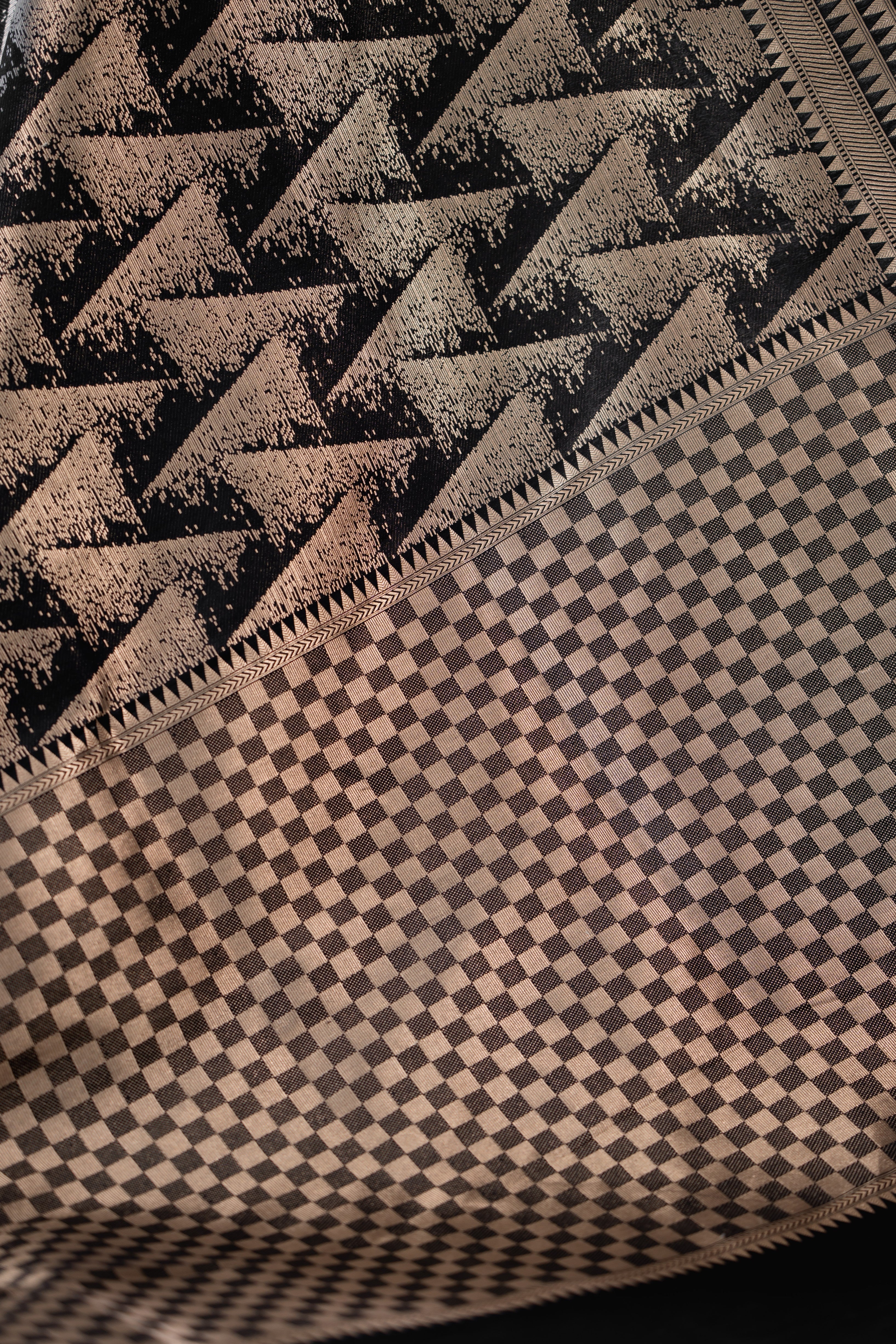 Black Abstract Satin Katan Silk Banarasi Handloom Saree