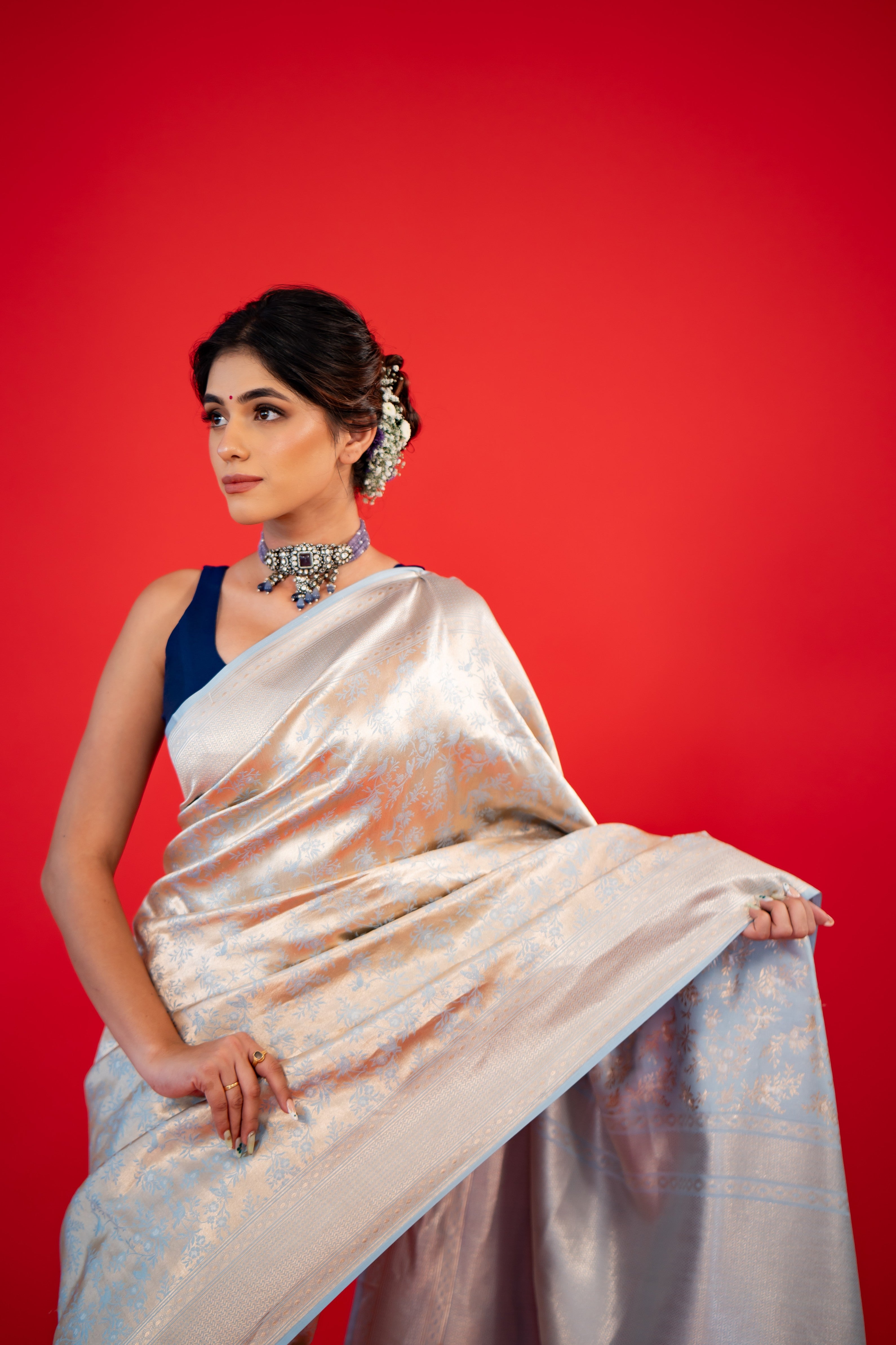 Sky Blue Chidiya Jaal Brocade Katan Silk Banarasi Handloom Saree