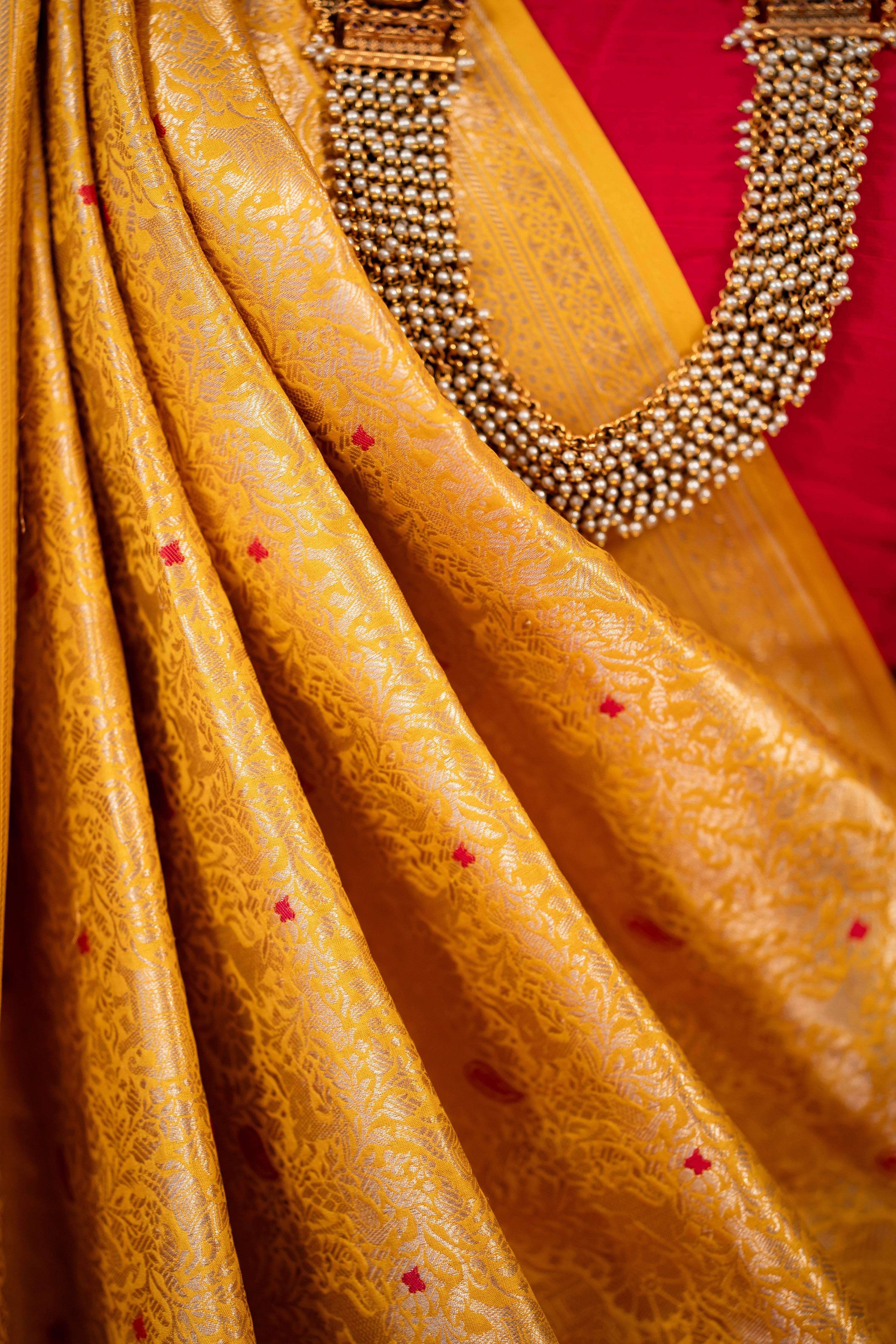 Yellow Pink Jaal Katan Silk Banarasi Handloom Saree