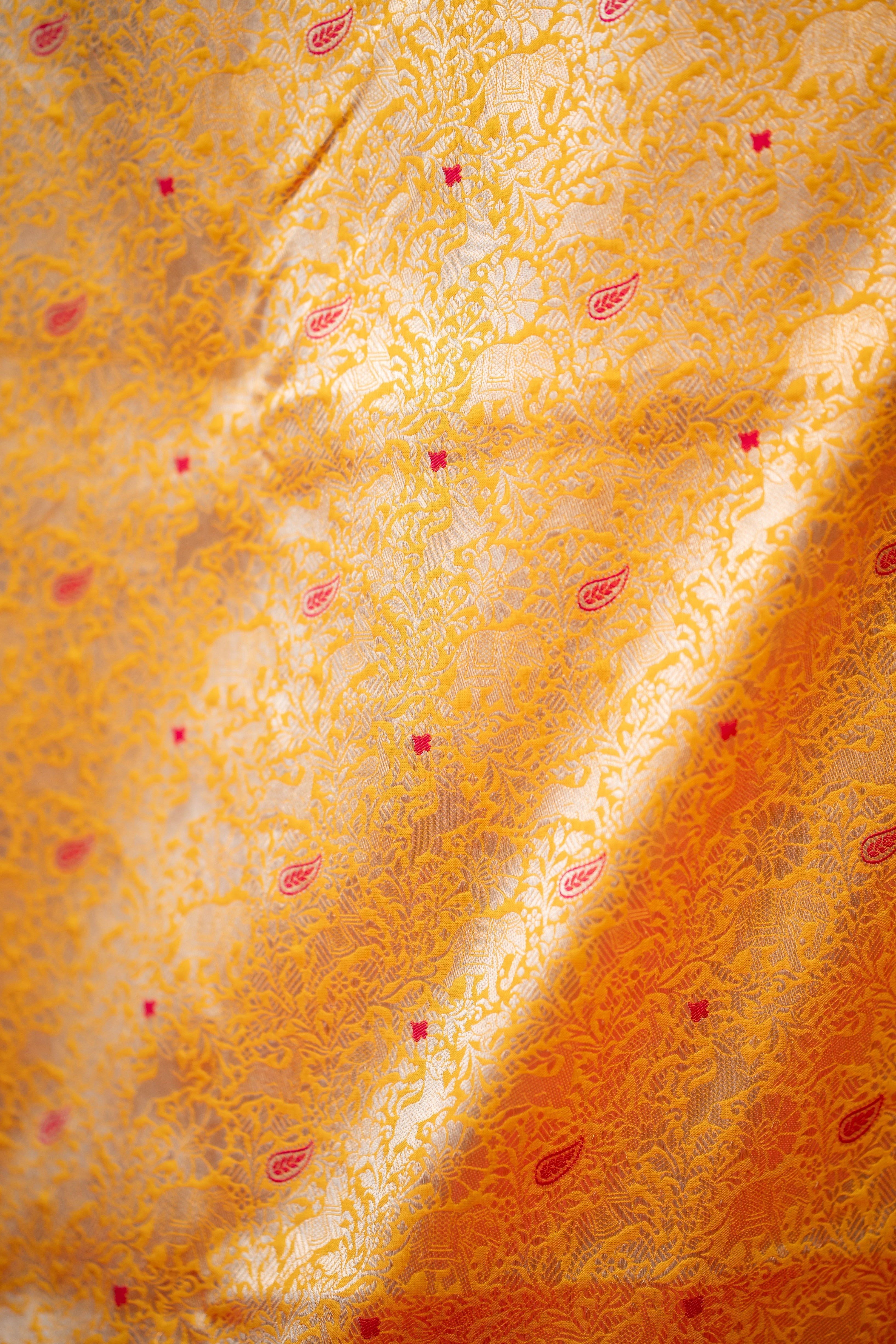 Yellow Pink Jaal Katan Silk Banarasi Handloom Saree