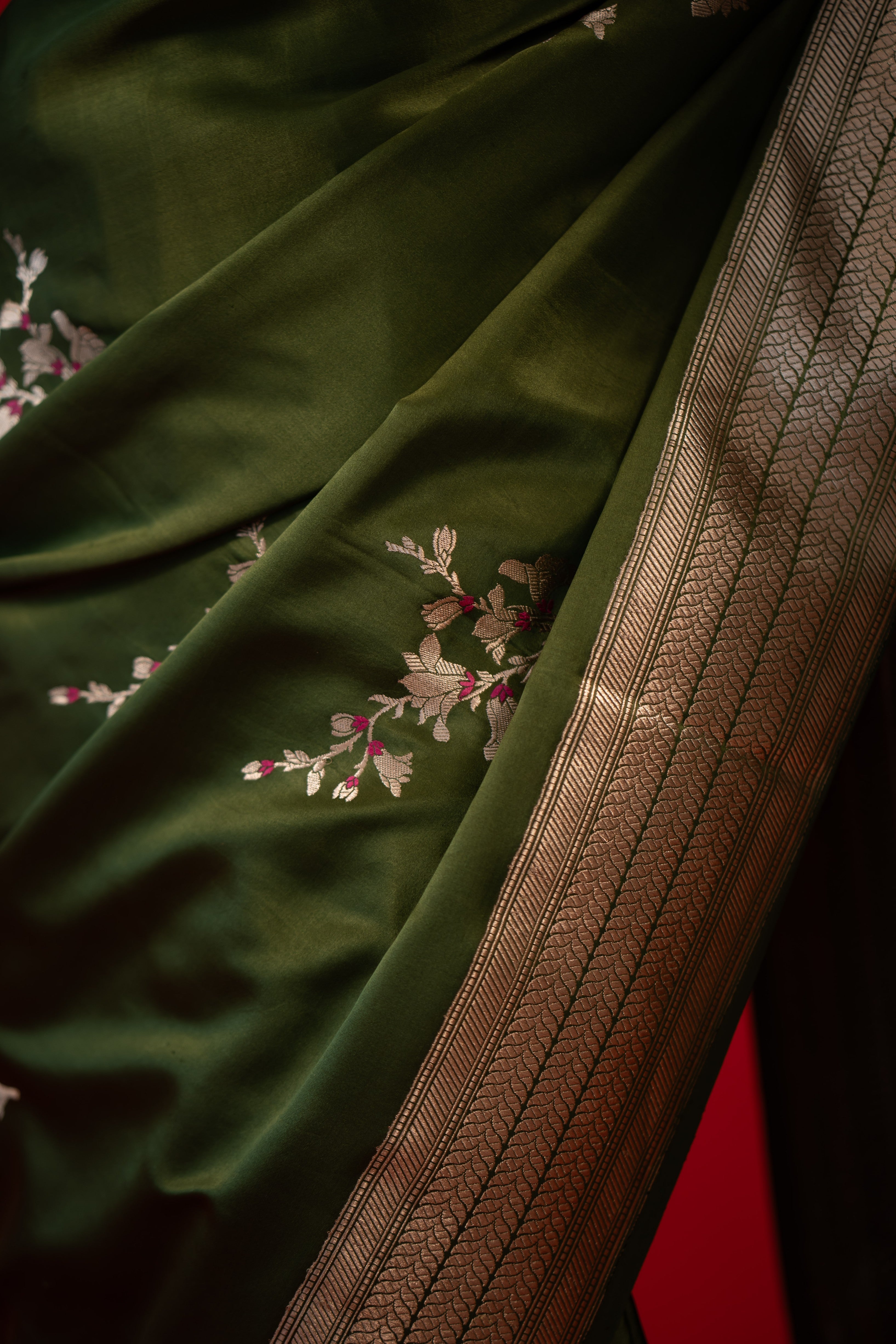 Parrot Green Booti Meenakari Mashru Silk Banarasi Handloom Saree