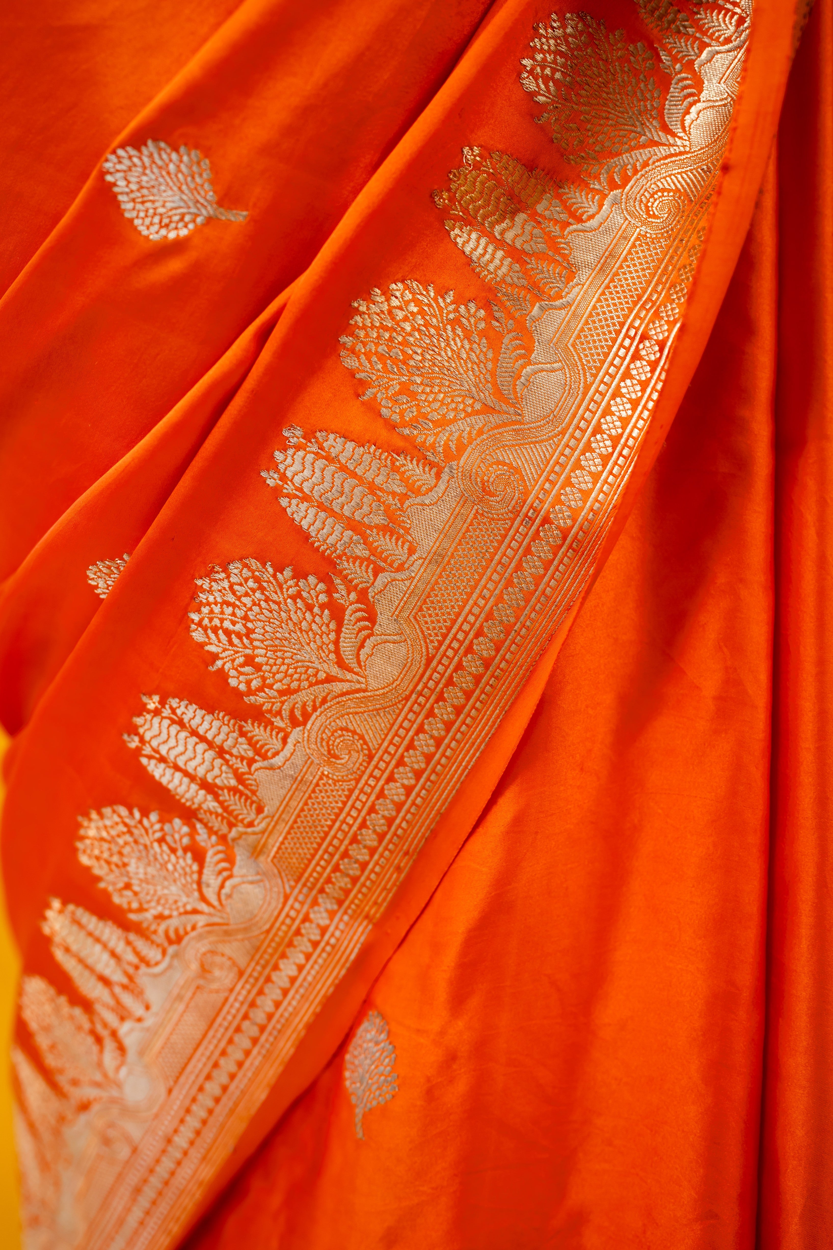 Orange Bootidar Mashru Katan Silk Banarasi Handloom Saree