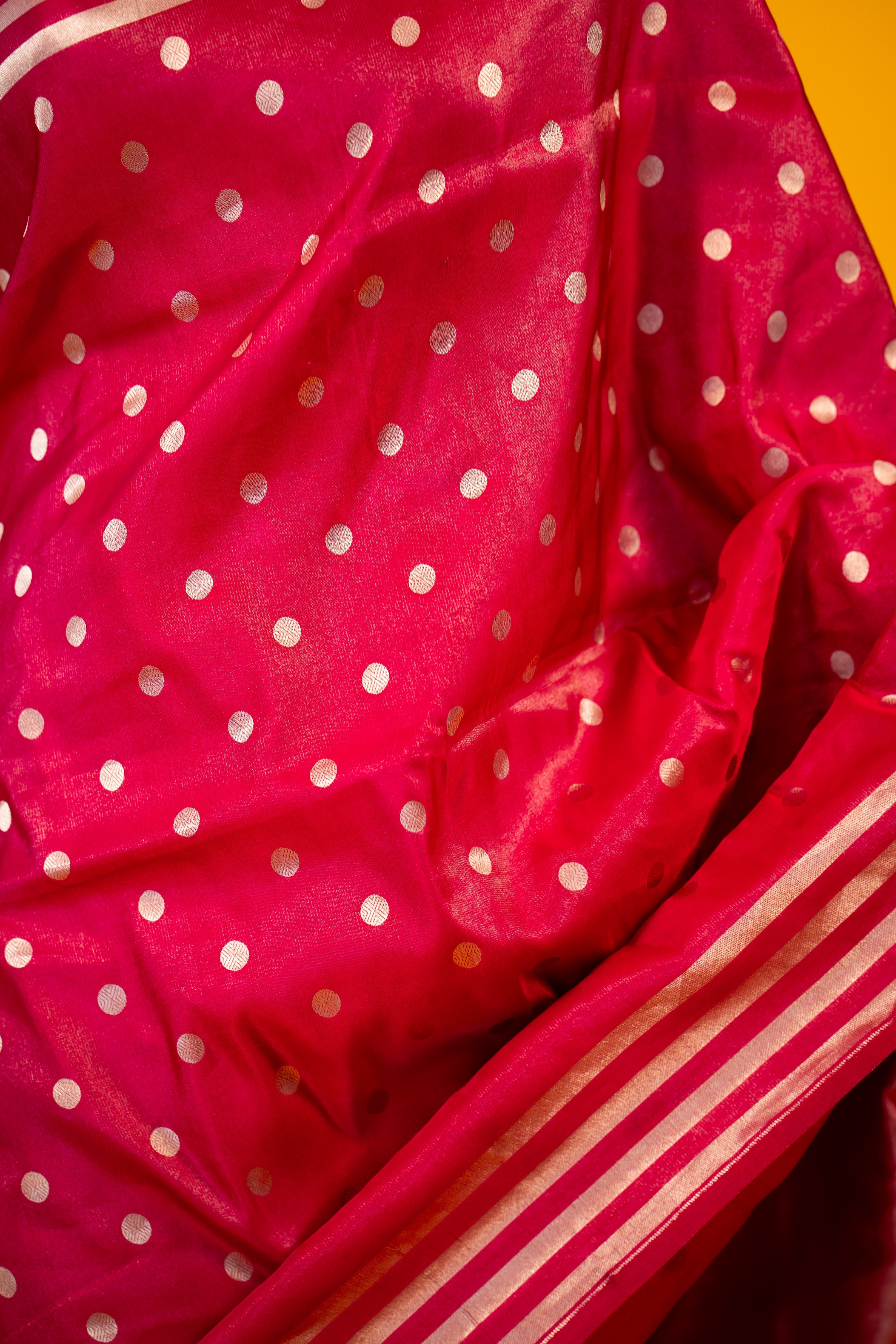 Pink Dot Booti Satin Katan Silk Banarasi Handloom Saree