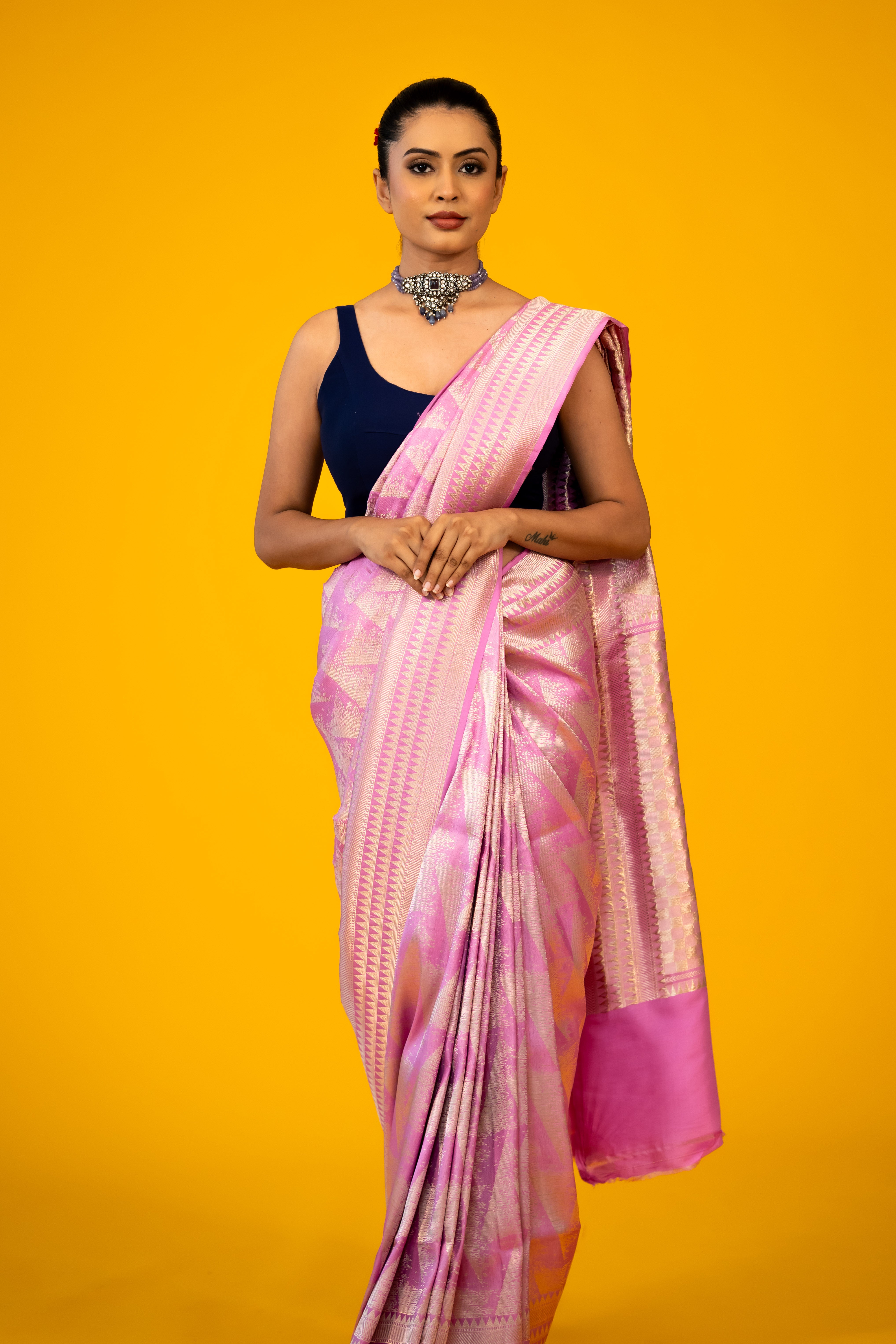 Pink Abstract Satin Katan Silk Banarasi Handloom Saree