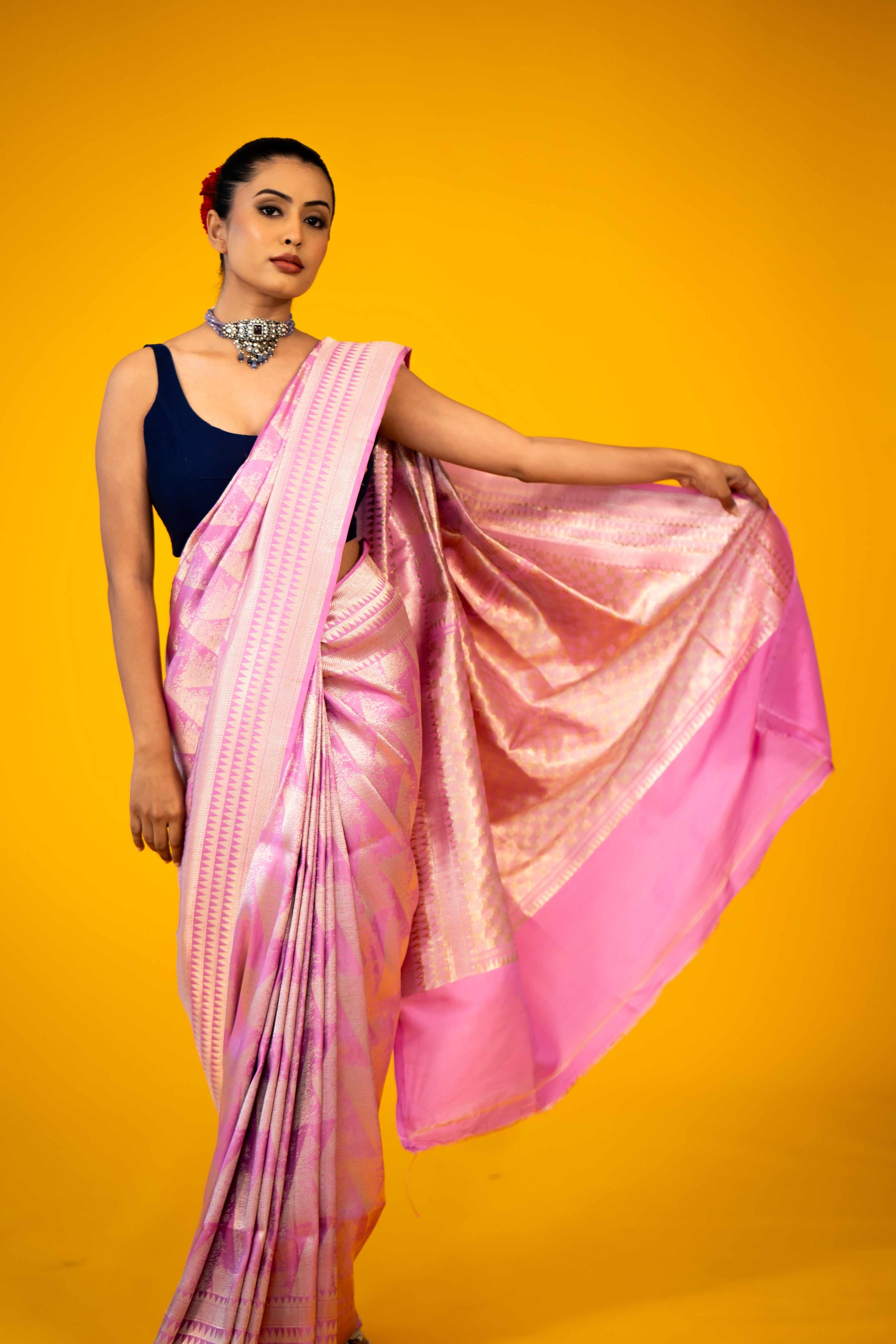 Pink Abstract Satin Katan Silk Banarasi Handloom Saree