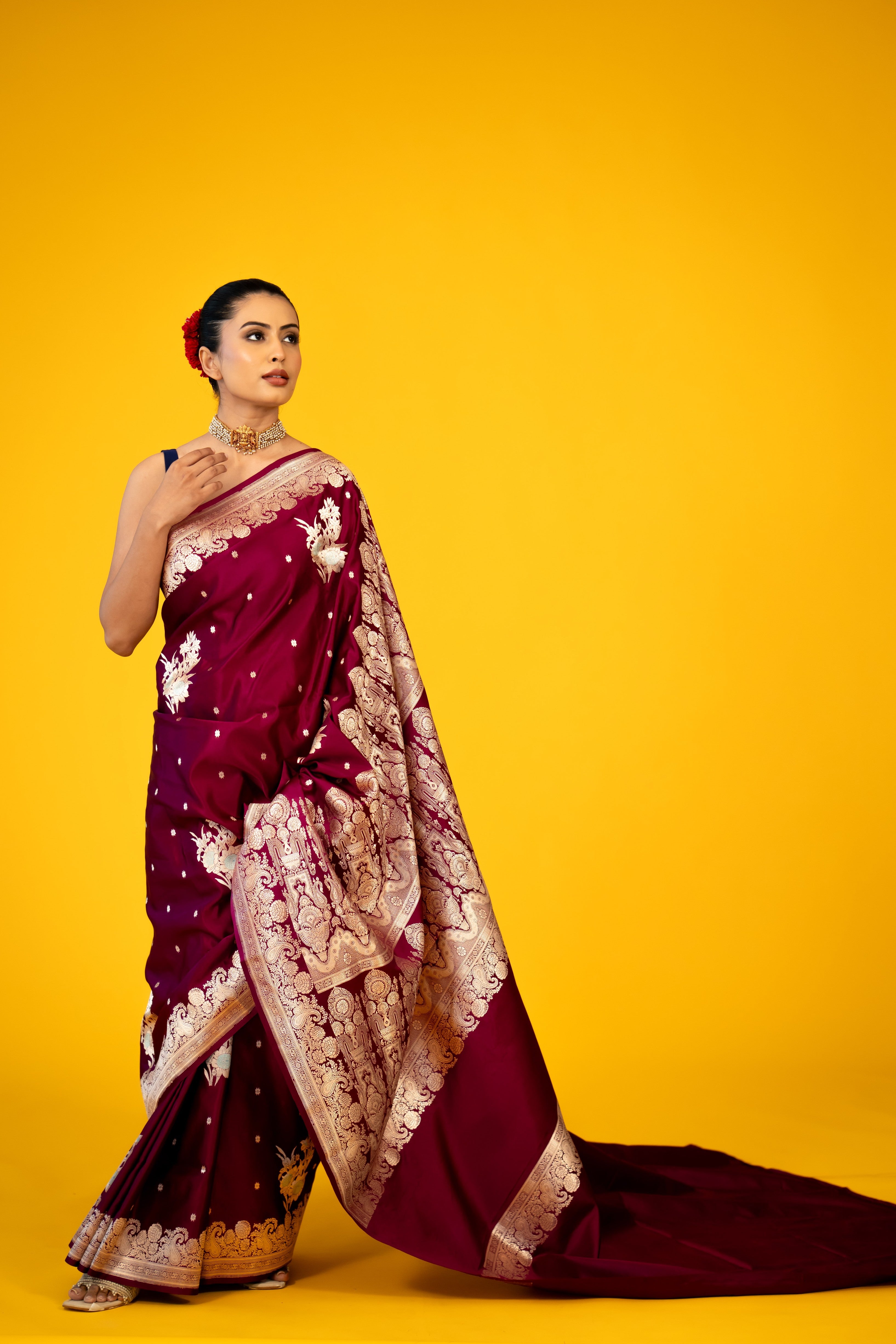 Wine Boota Mashru Katan Silk Banarasi Handloom Saree