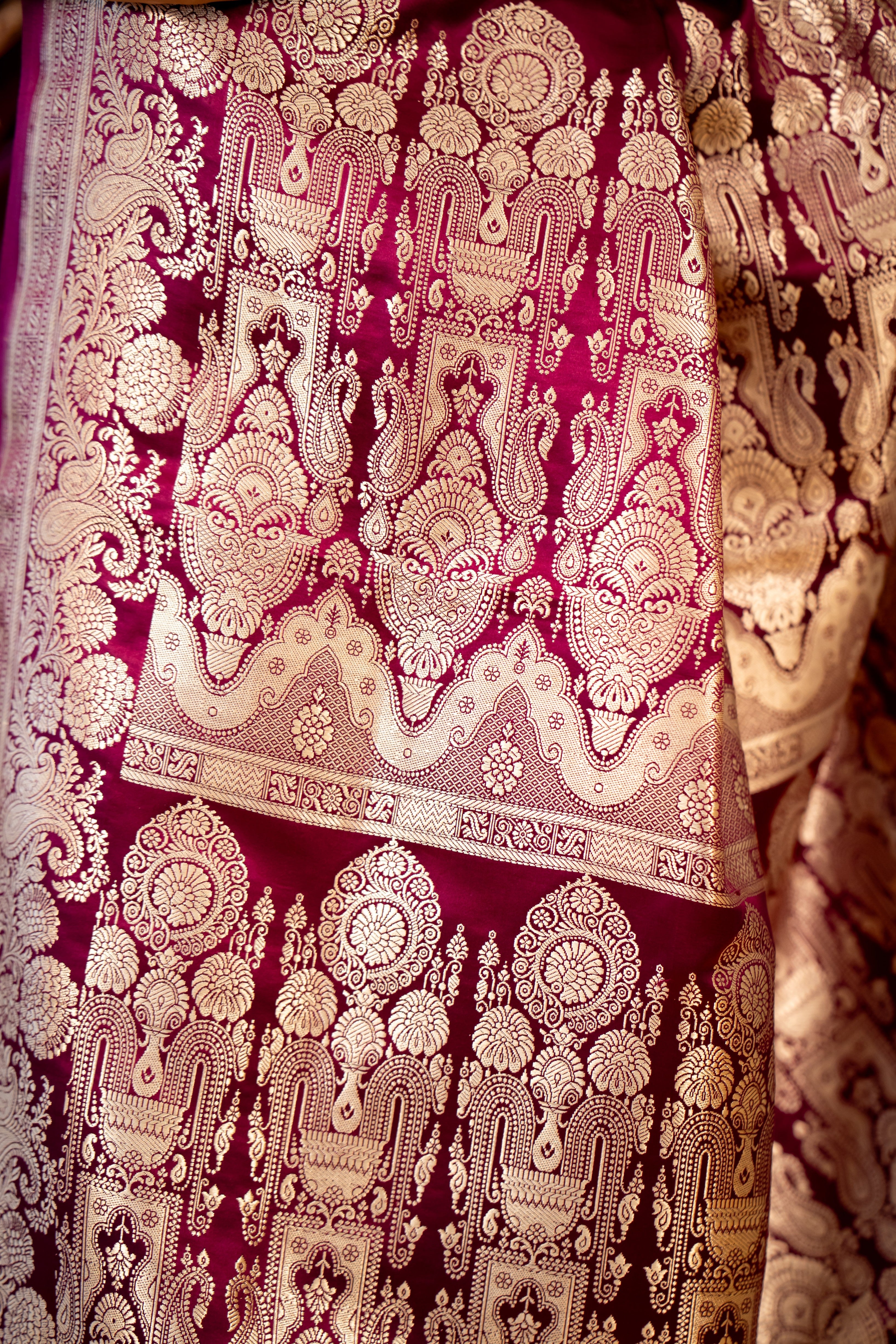 Wine Boota Mashru Katan Silk Banarasi Handloom Saree