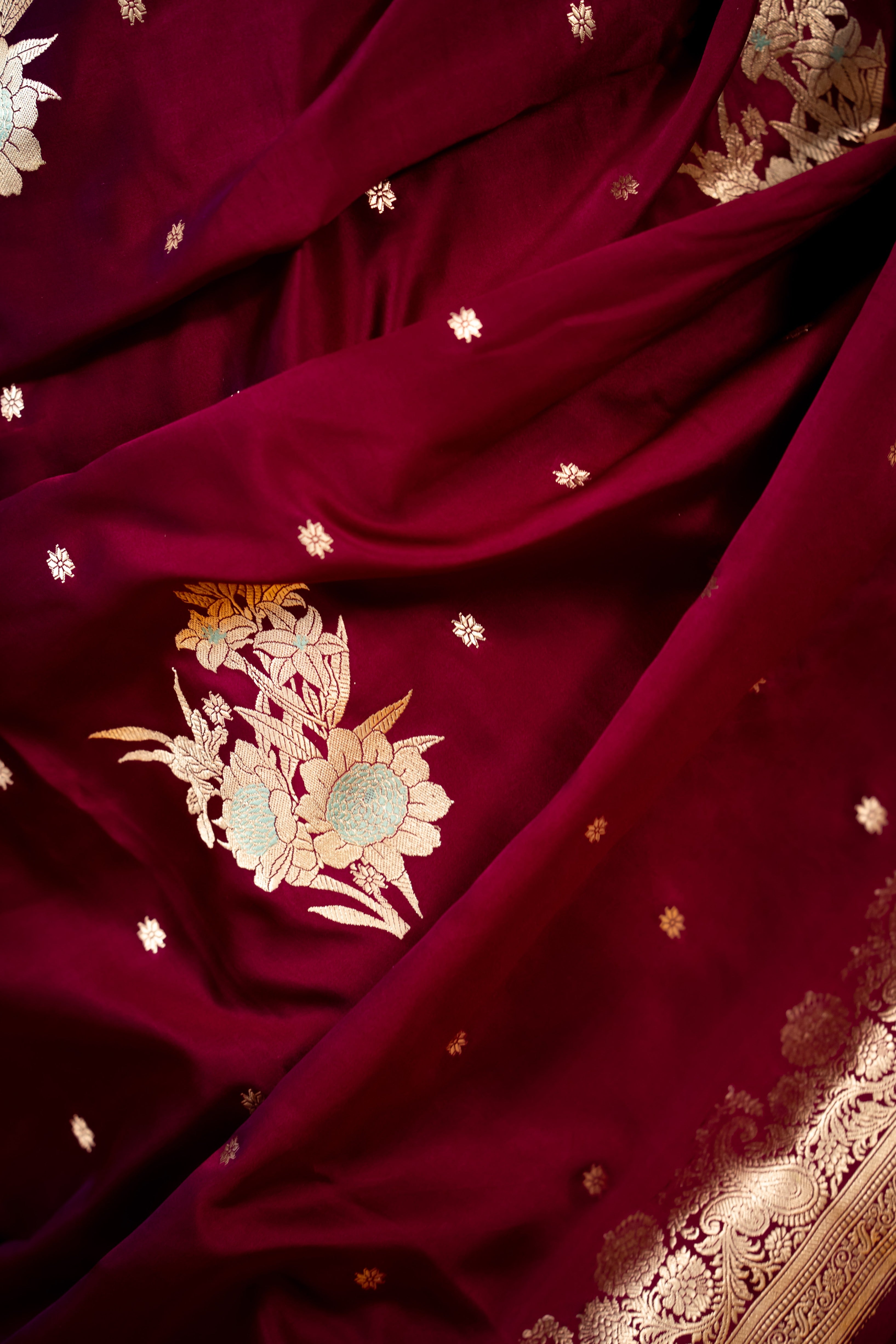 Wine Boota Mashru Katan Silk Banarasi Handloom Saree