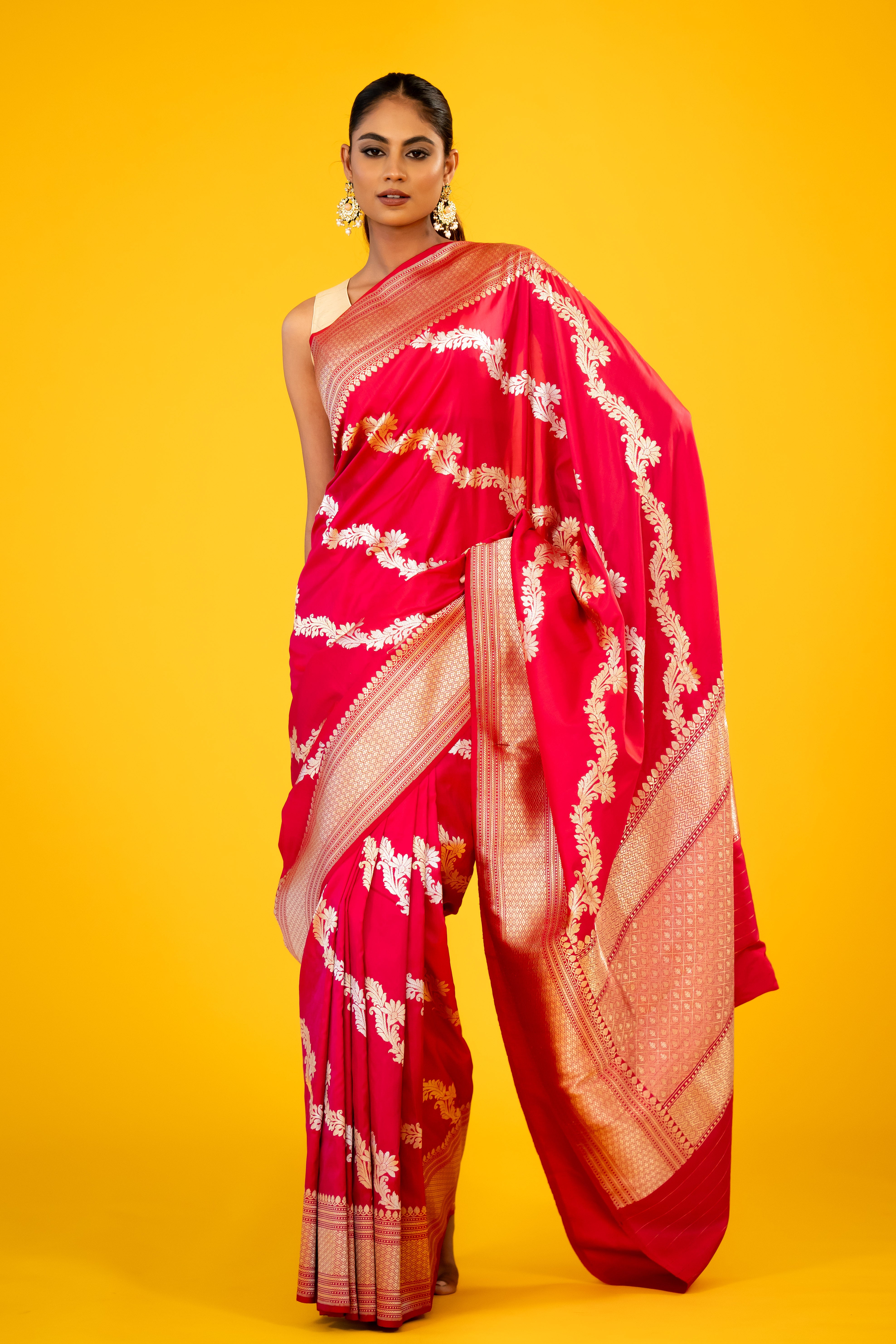 Rani Stripe Katan Silk Handloom Banarasi Saree