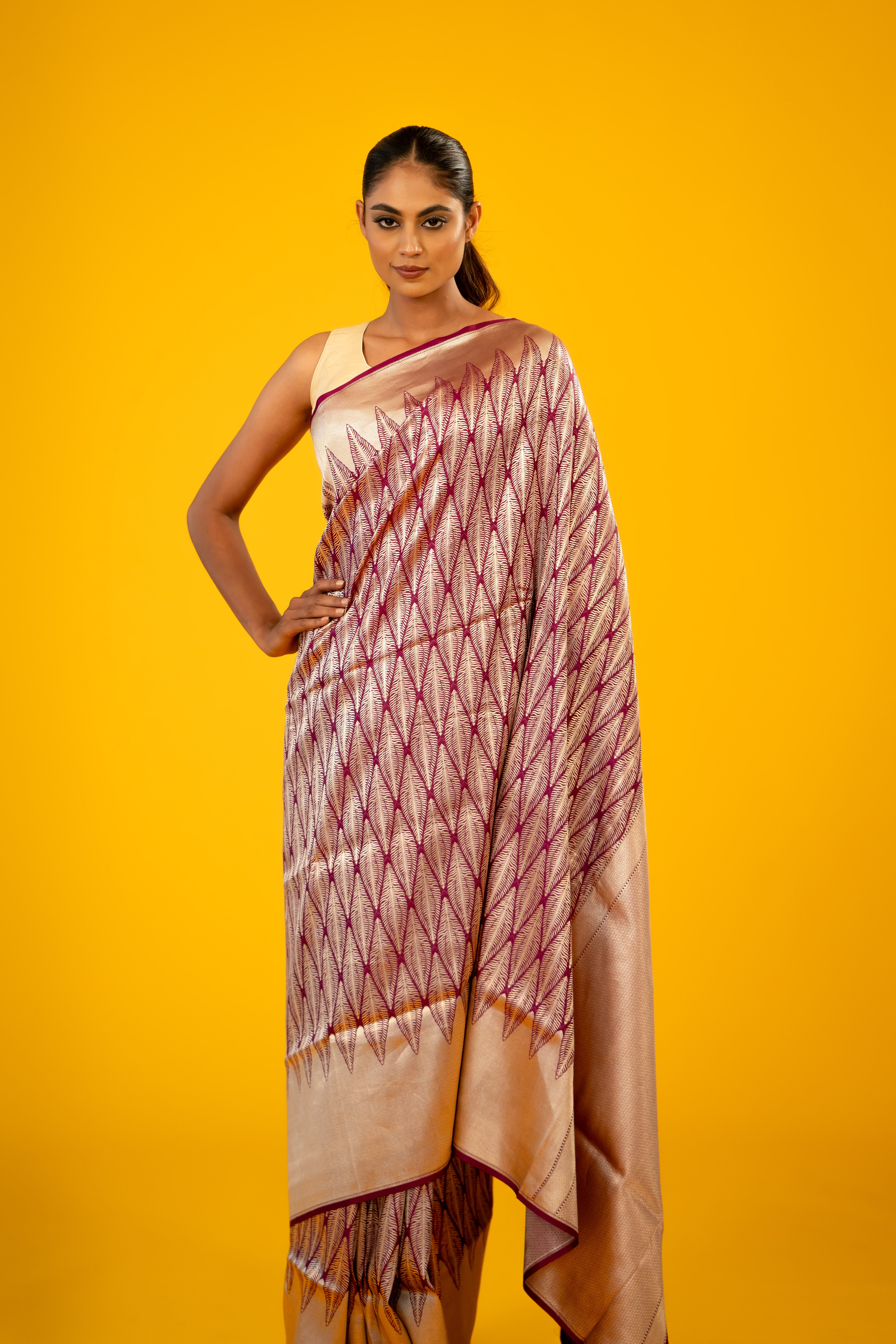 Purple Tiger Skin Katan Silk Banarasi Handloom Saree