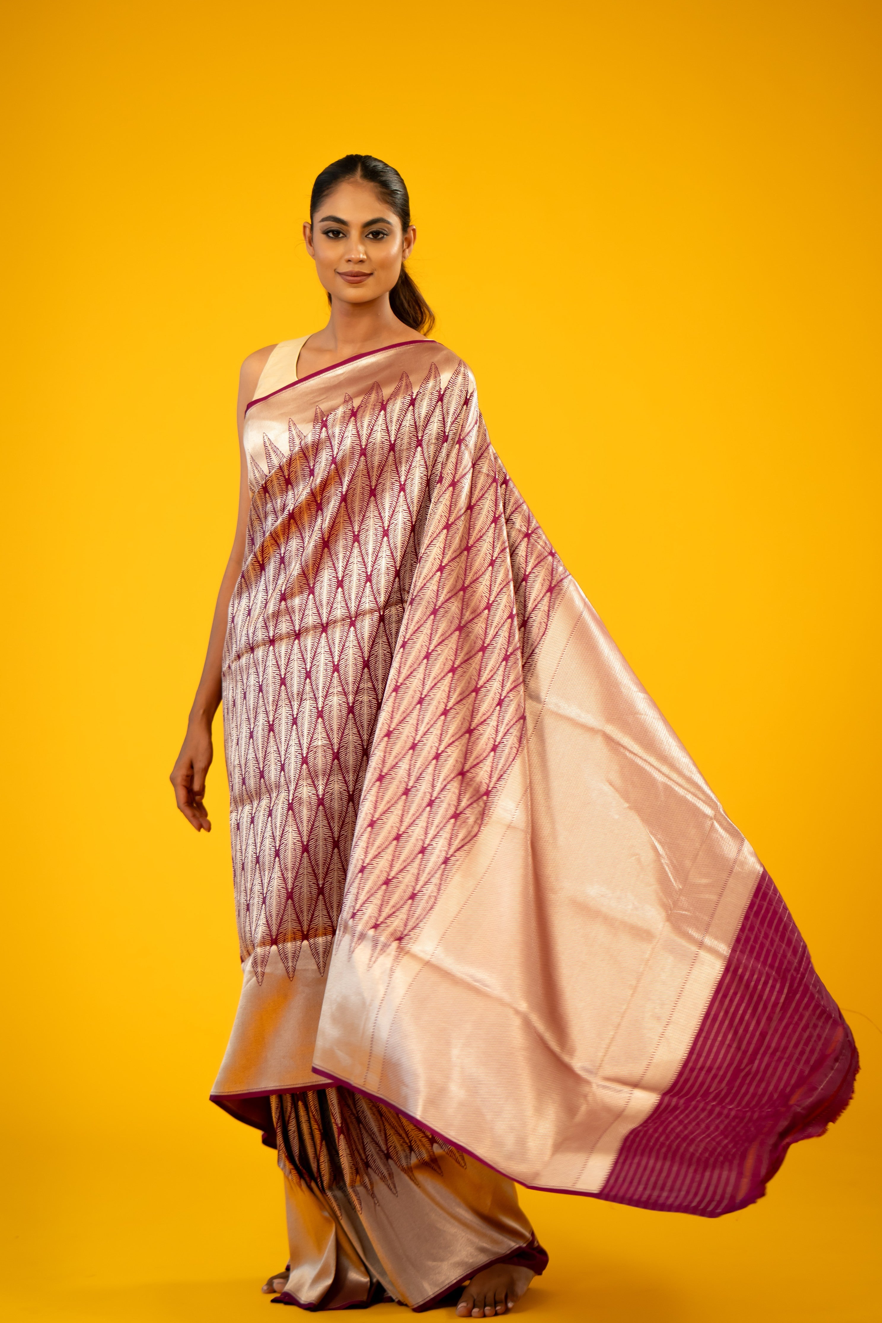 Purple Tiger Skin Katan Silk Banarasi Handloom Saree