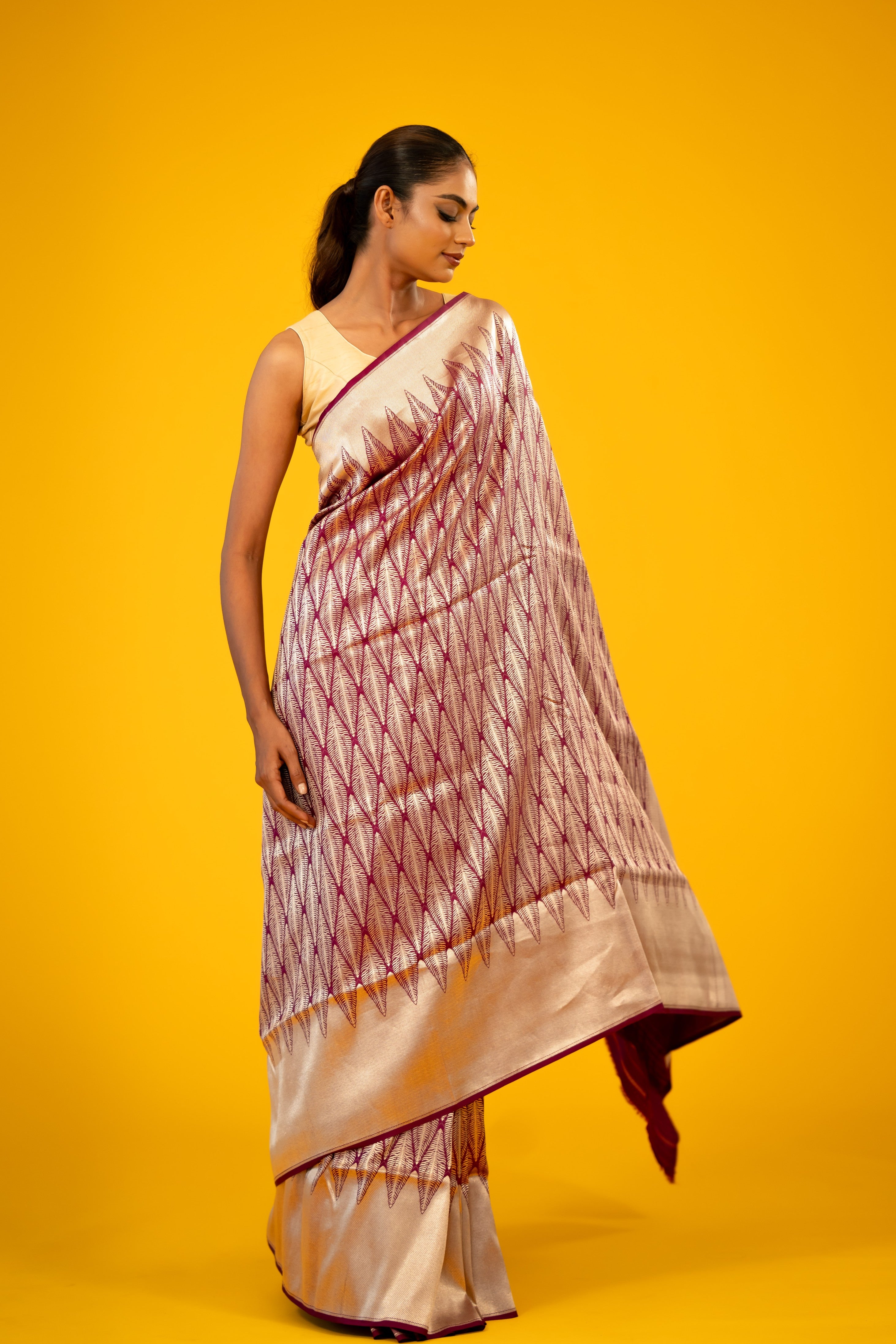 Purple Tiger Skin Katan Silk Banarasi Handloom Saree