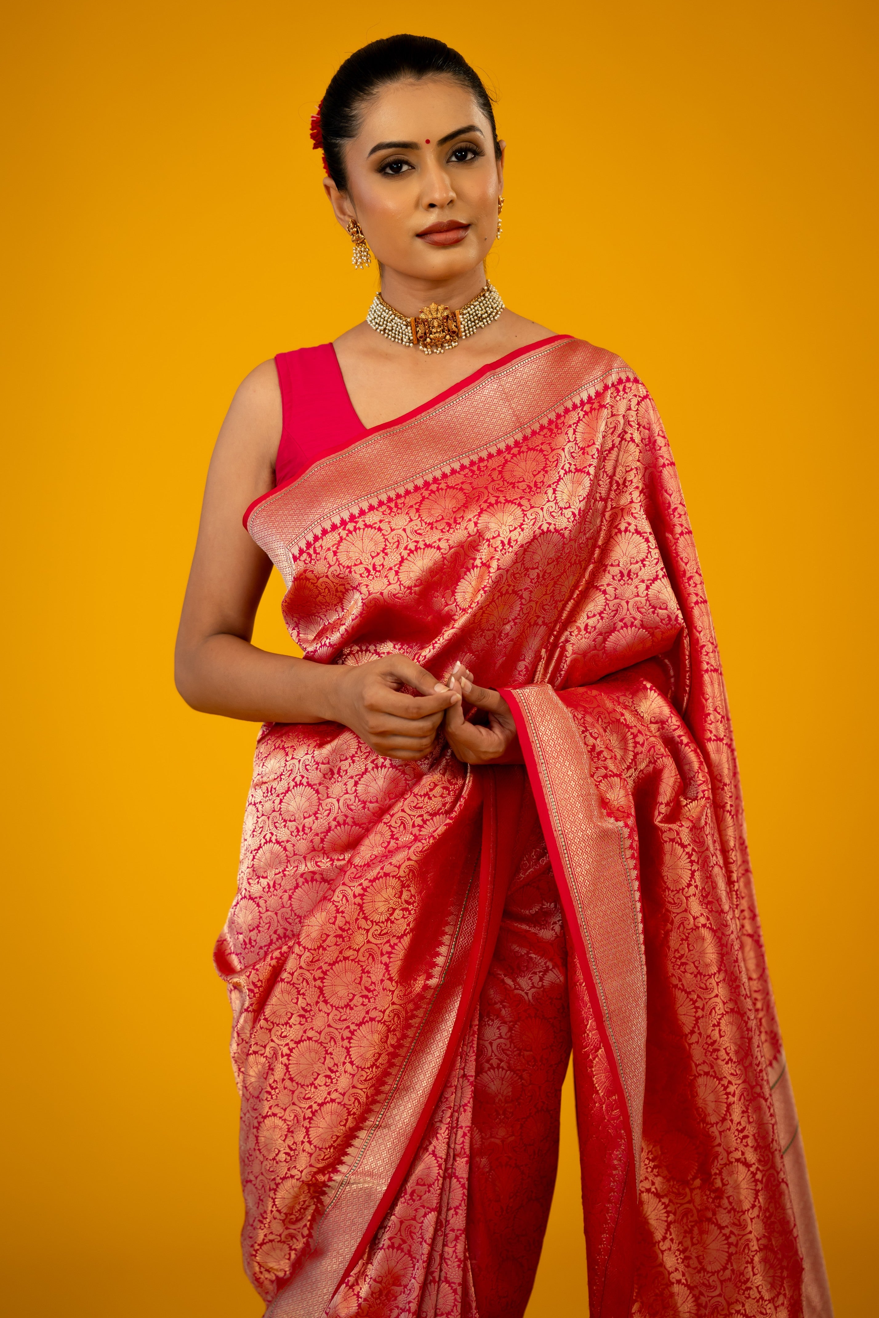 Rani Katan Silk Brocade Handloom Banarasi Saree