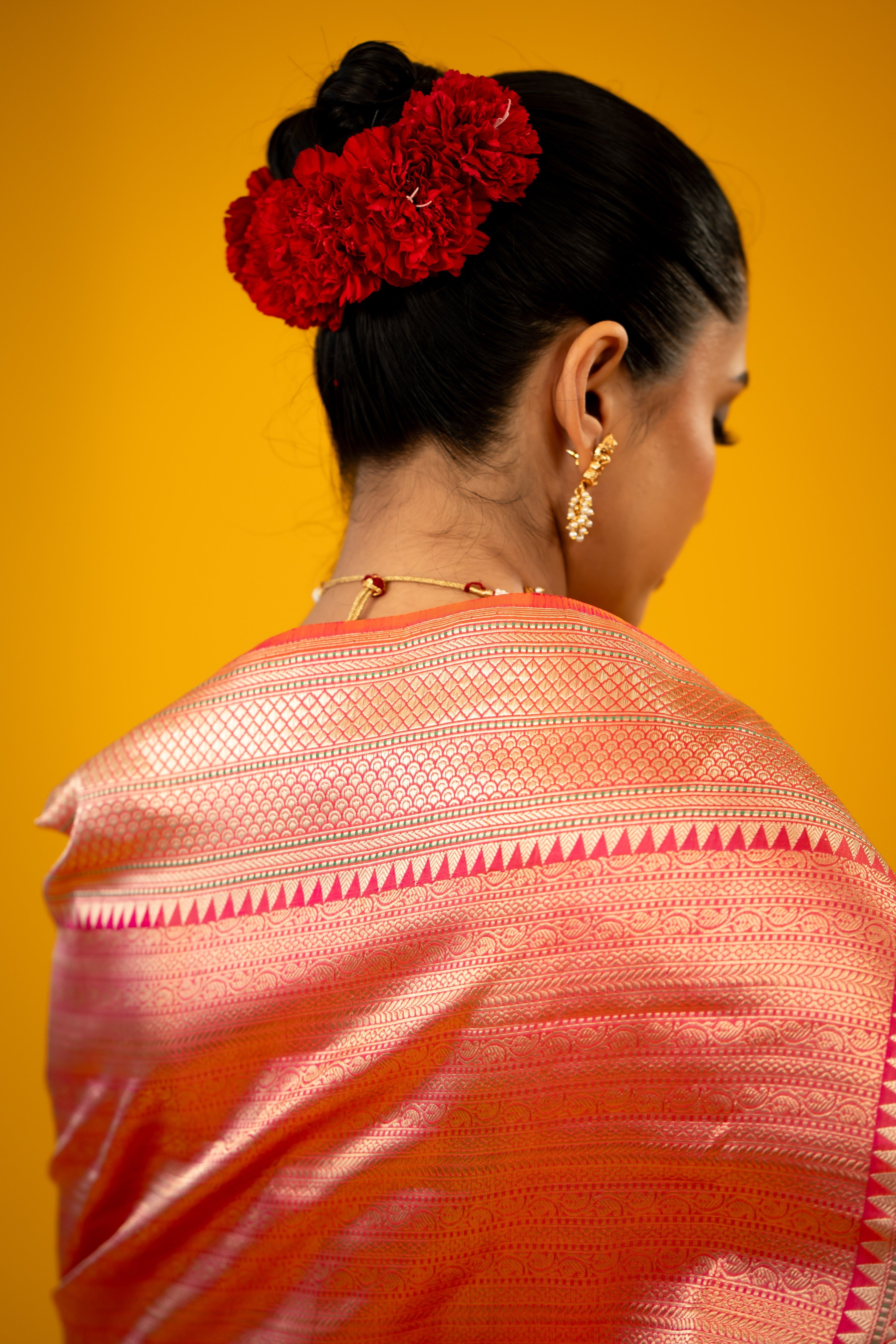 Peach Pink Katan Silk Brocade Handloom Banarasi Saree