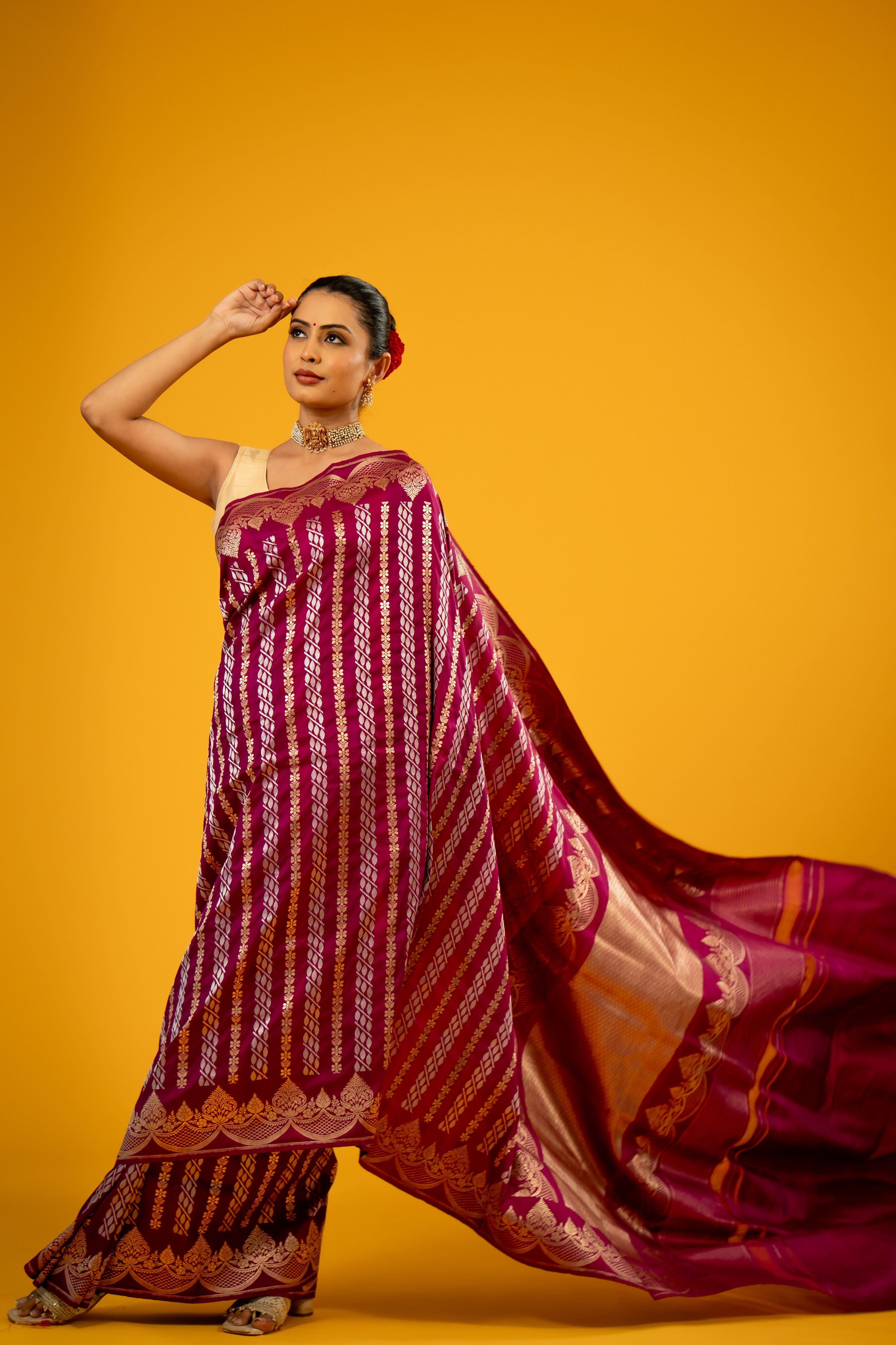 Purple Sona Rupa Stripe Katan Silk Banarasi Handloom Saree